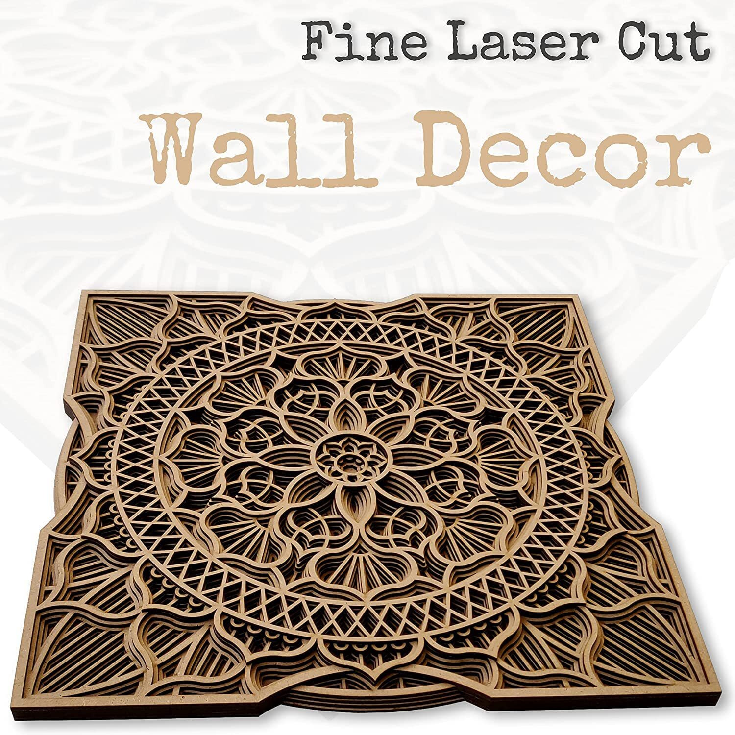 Gloridec Wooden 3D Laser Cut Decorative Mandala Wall Decor | Decorative Multi Layered Rectangle Mandala Wall Art, Living Room Wall Hanging (Gldc Square Mandala) (18" X 18" Inch)