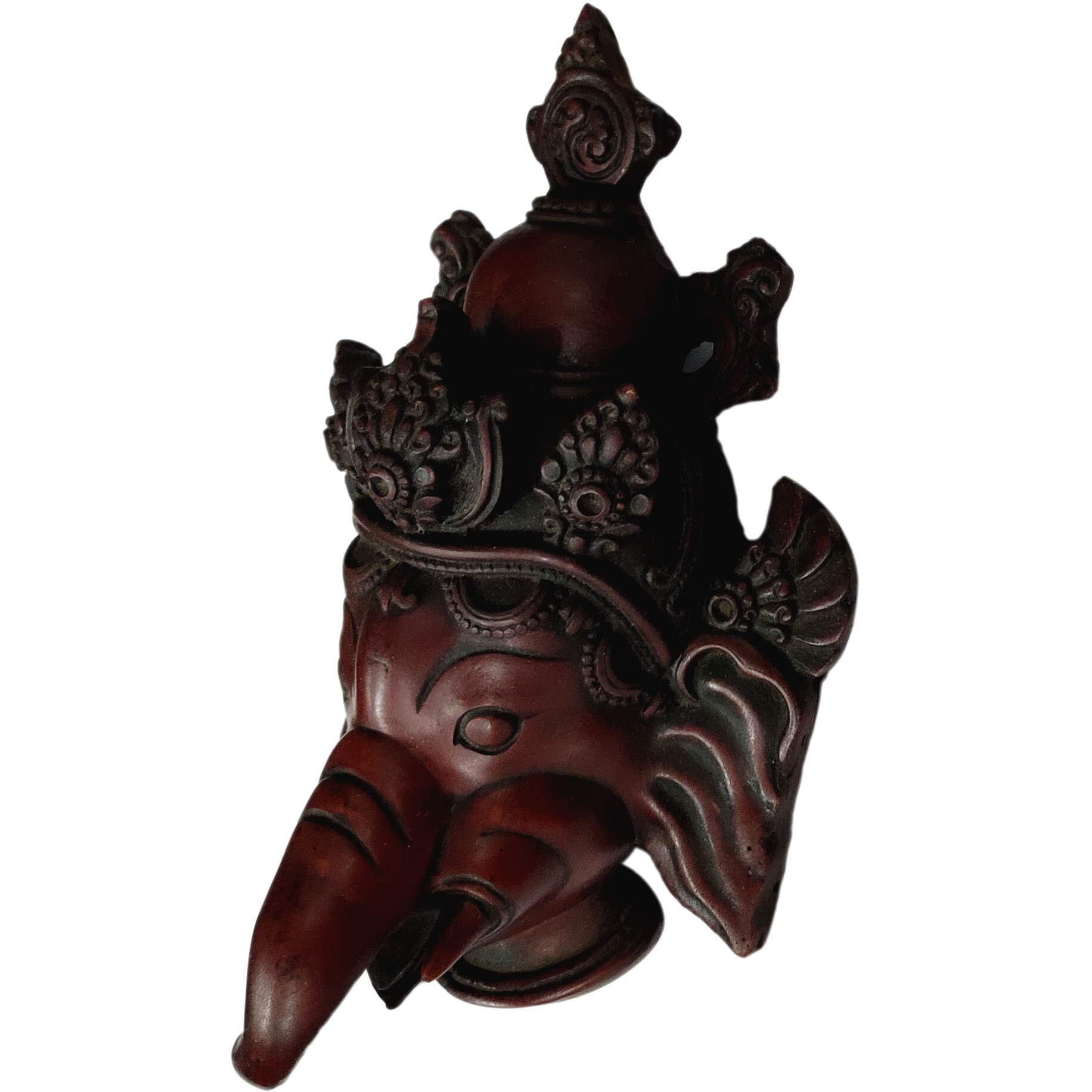 Purpledip Resin Idol Krodhit Ganesha Dakshin Murti Angry Ganapathi Wall Hanging Stone Finish Mask (11800)