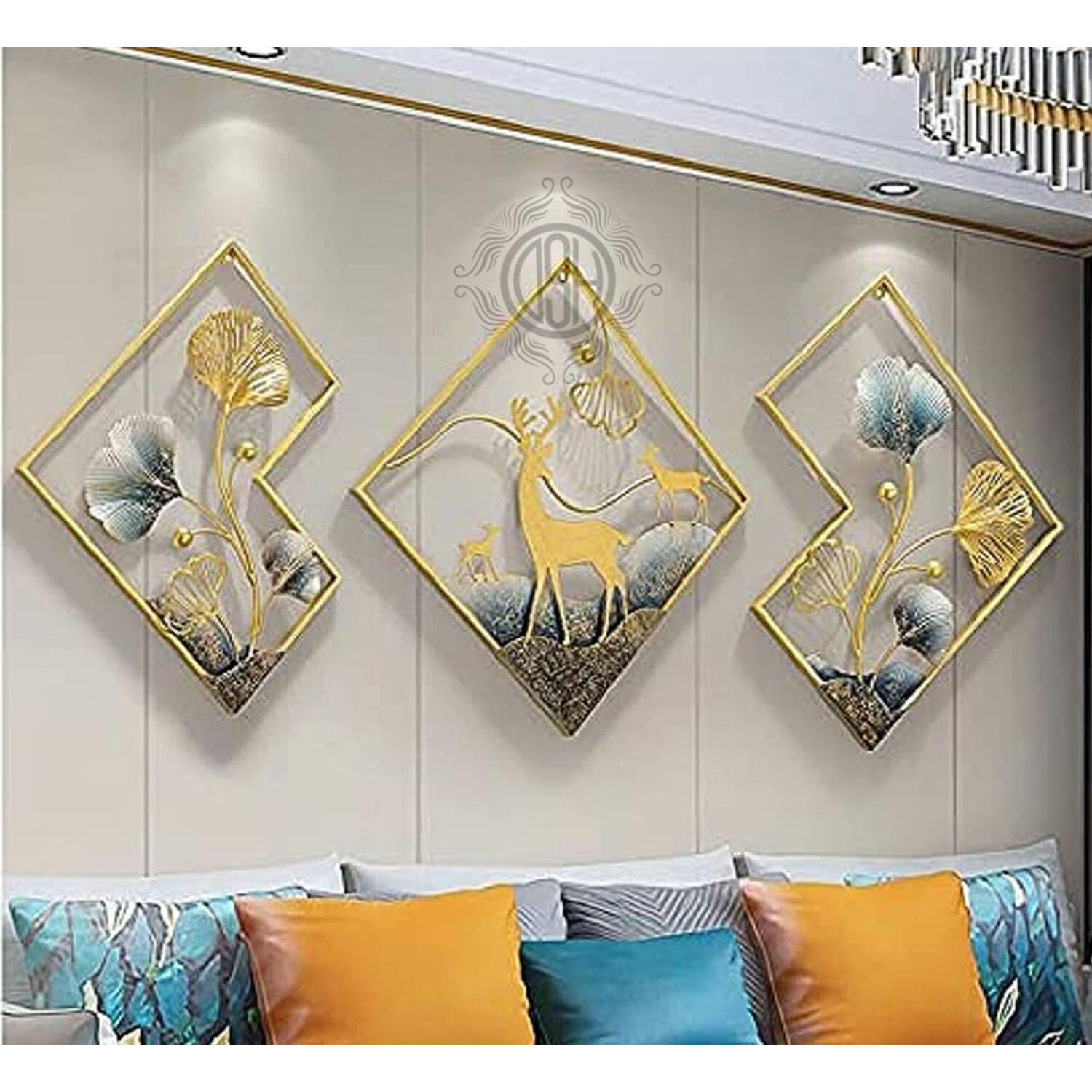 Dsh Crafting Your Curiosity Metal Wall Decor Gold Metal Leaf Wall Hanging Sculpture For Home Decoration Set Of -3 (02-Dear-Blu-3P)