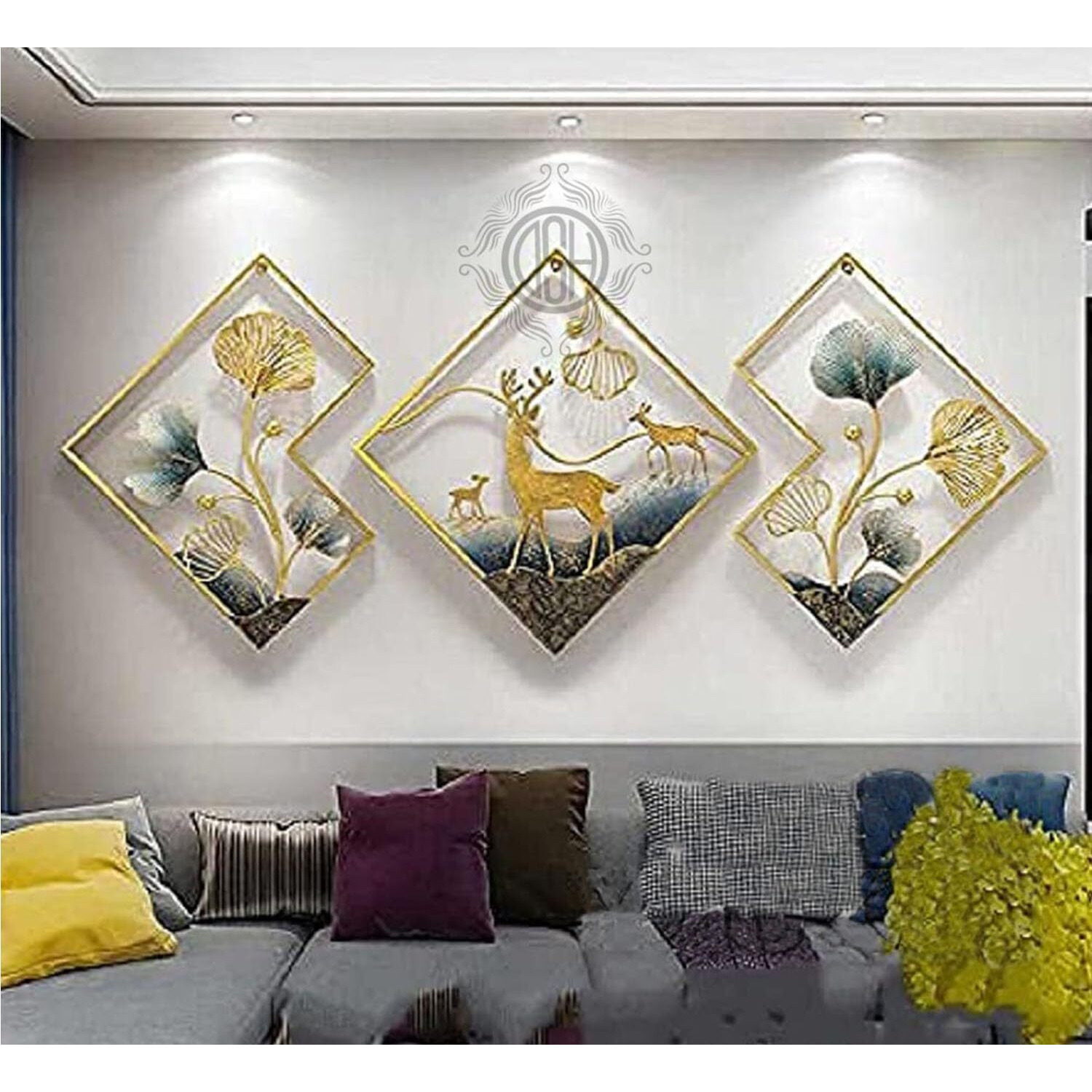 Dsh Crafting Your Curiosity Metal Wall Decor Gold Metal Leaf Wall Hanging Sculpture For Home Decoration Set Of -3 (02-Dear-Blu-3P)