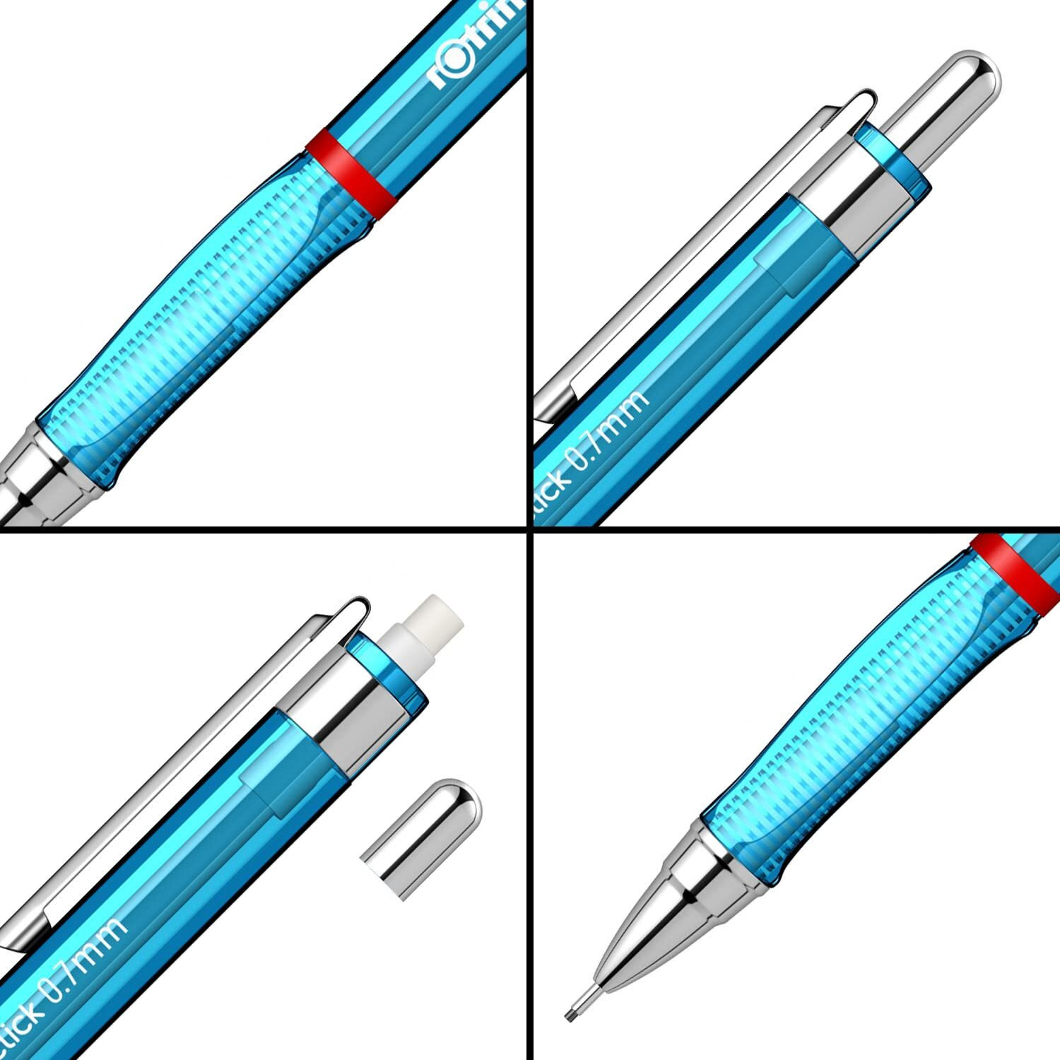 Rotring Visuclick Blue Mechanical Pencil 0.7Mm For Drawing, Writing & Sketching, Transparent Abs Plastic Body, 12 Hb Polymer Leads