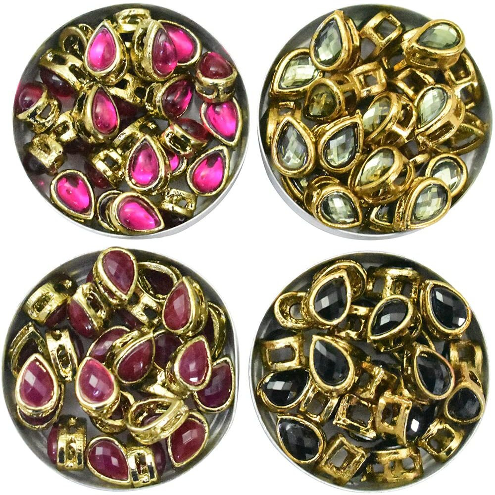 Embroiderymaterial Kundan Rhinestones Mix Colors, Jewellery Making & Embroidery Sew On Stones, Tear Drop Shape, 100 Pieces, Multicolor