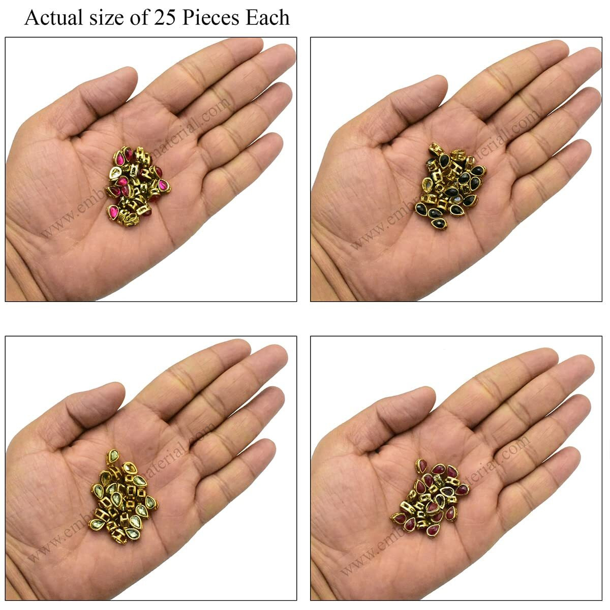 Embroiderymaterial Kundan Rhinestones Mix Colors, Jewellery Making & Embroidery Sew On Stones, Tear Drop Shape, 100 Pieces, Multicolor