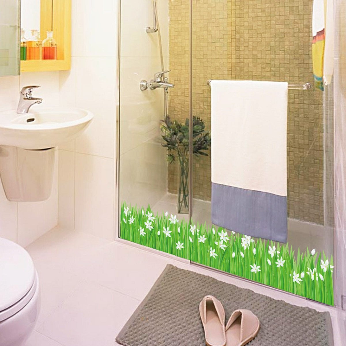 Indian Royals Pvc Vinyl Home Decor Green Grass Cute Little Flowers Wall Sticker (70 Cm X 50 Cm)