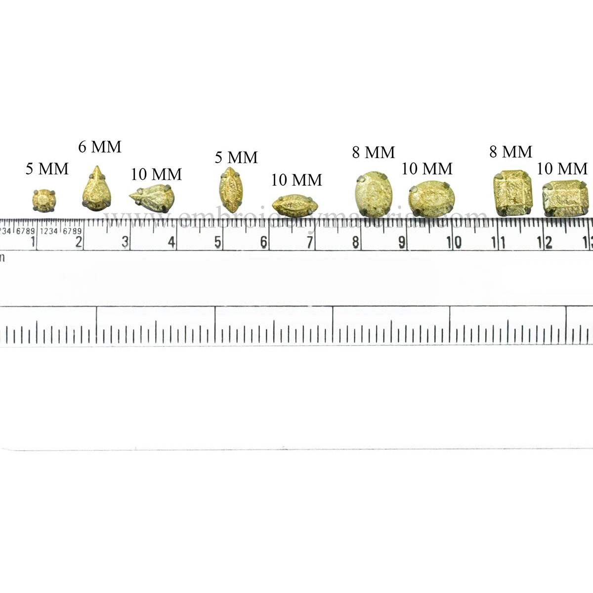 Embroiderymaterial Gold Flat Back Sew On Rhinestones In Brass Setting For Jewellery Making, Embroidery, Diy, Crafts Toran Making Etc, Sewing Bling Embellishments (50 Pieces, 10 Pieces/Shape)