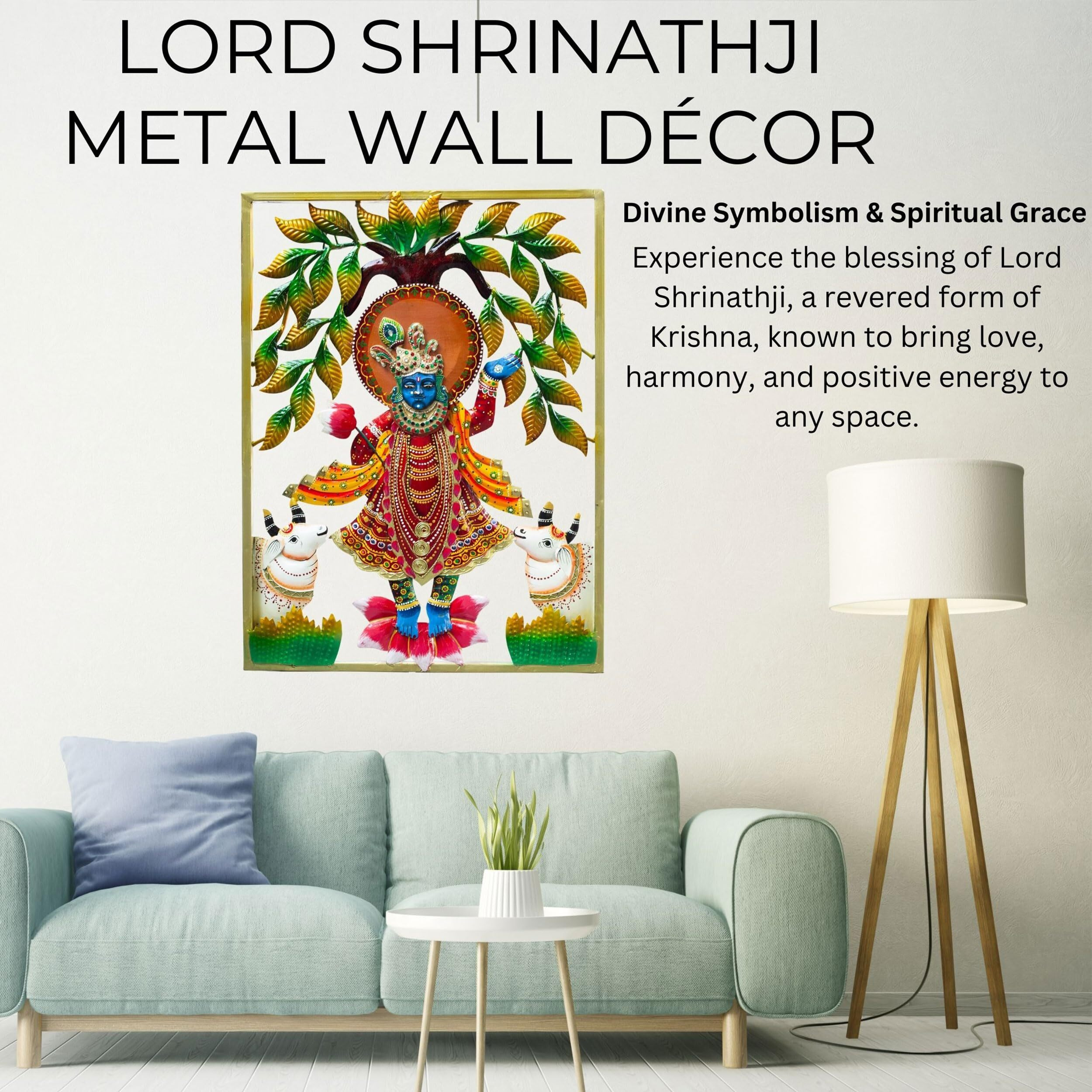 Kraftskala Lord Shrinathji Iron Metal Wall Dcor (24X18In)  Handcrafted Krishna Religious Dcor Showpiece | Vibrant Hindu Artwork With Led Backlight For Home, Pooja Room & Gifting (Srinathji)