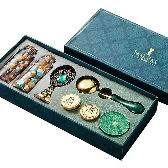 Zeelpetal Wax Seal Stamp Kit, Wax Seal Kit, Seal Stamp Kit, Wax Seal Stamp With Sealing Wax Beads, Candles, Wax Melting Spoon, Wooden Handle Stamp For Craft, Fine Gift Box - 1 Pc, Multi.