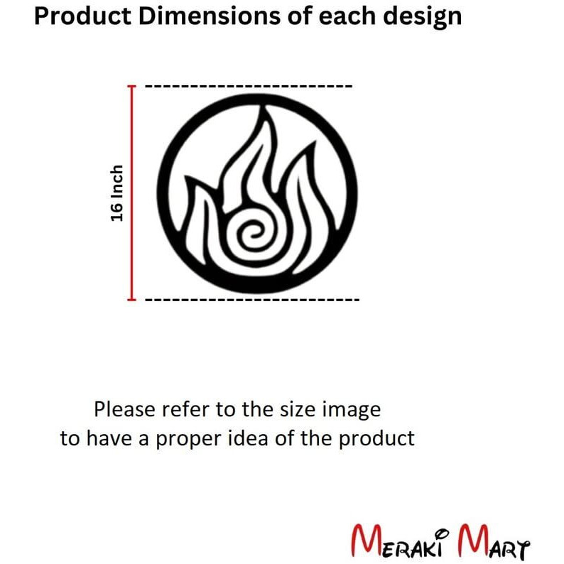 Meraki Mart Four Elements Water Tribe, Earth Kingdom, Fire Nation, Air Nomads Wall Hanging Art Black Designed Wood Decor Black Decoration Contemporary Home, Bedroom, Living Room, Office, 16 Inch