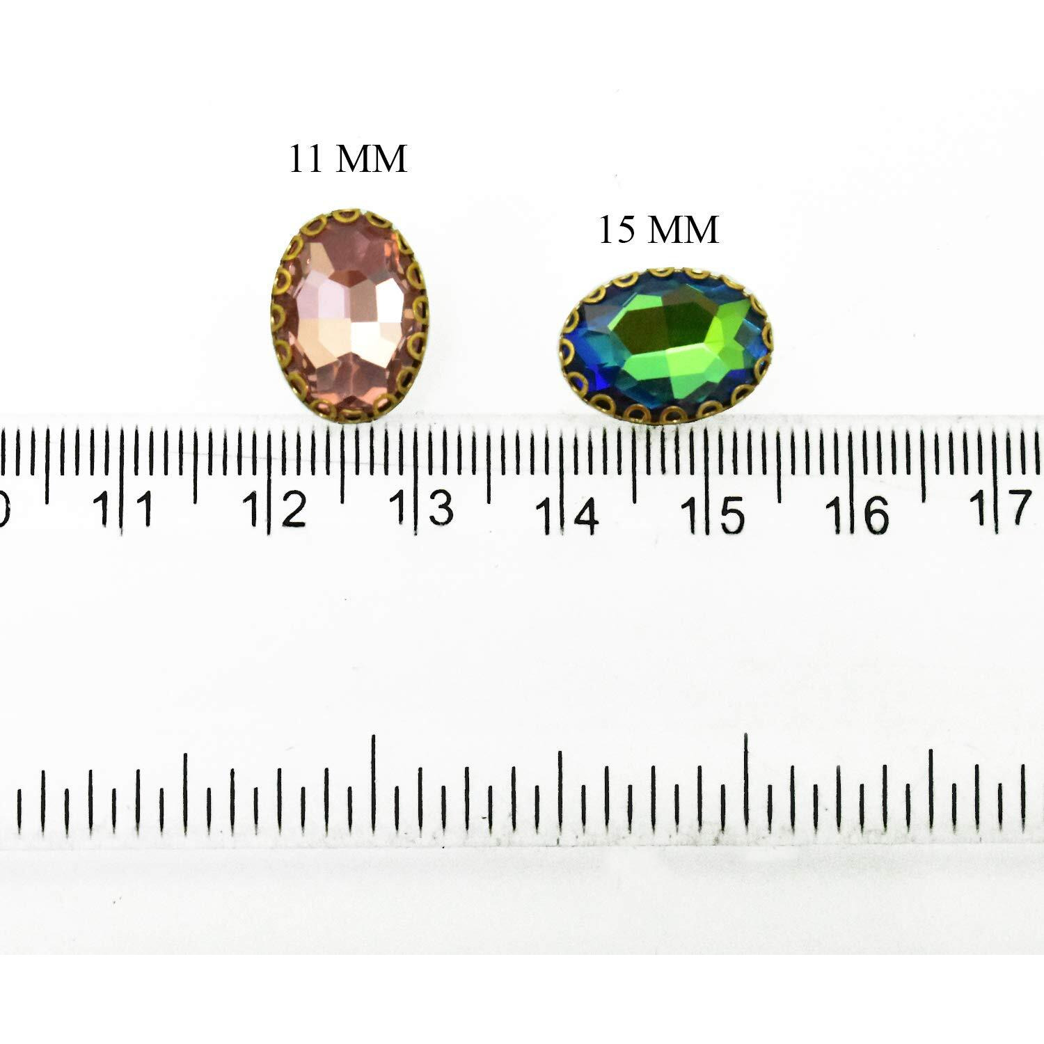 Embroiderymaterial Multicolor Shiny Sew On Rhinestones/Stones Sewing Crystals Beads For Jewellery Making, Embroidery, Craft, Sewing Purpose (Size 11X15Mm, Pack Of 7 Pieces)