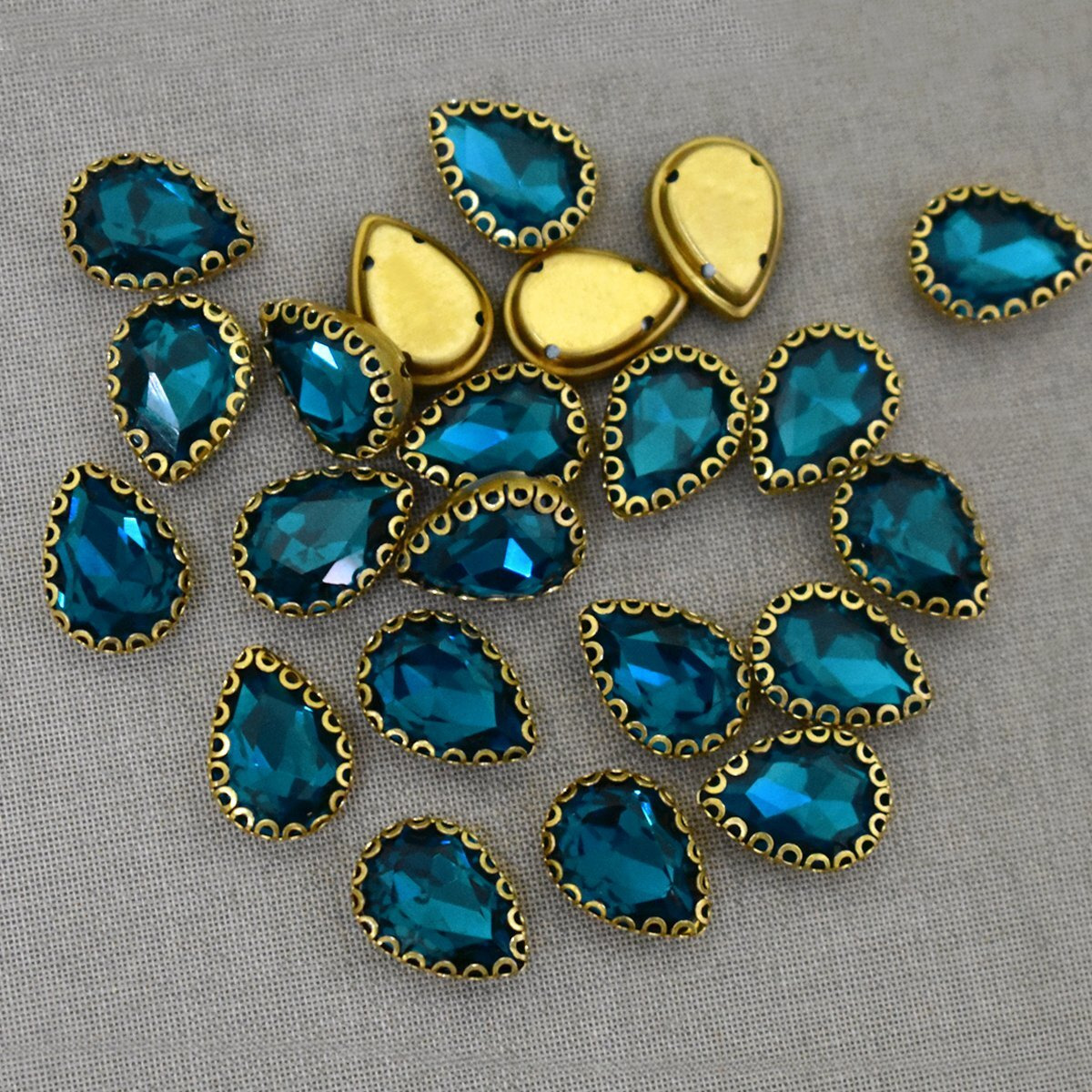 Embroiderymaterial Sew On Rhinestones For Jewellery Making, Embellishments For Clothing, Decoration, Craft Projects, Home Decor, Embroidery, Diy Projects | Dark Aqua Blue | 10X15Mm | 10 Pcs