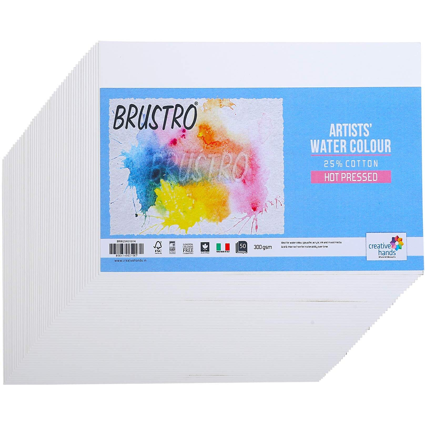 Brustro Artists Watercolour Paper 25% Hot Pressed 300 Gsm -50 Sheets. Size (Small) 10 Cm X 14 Cm