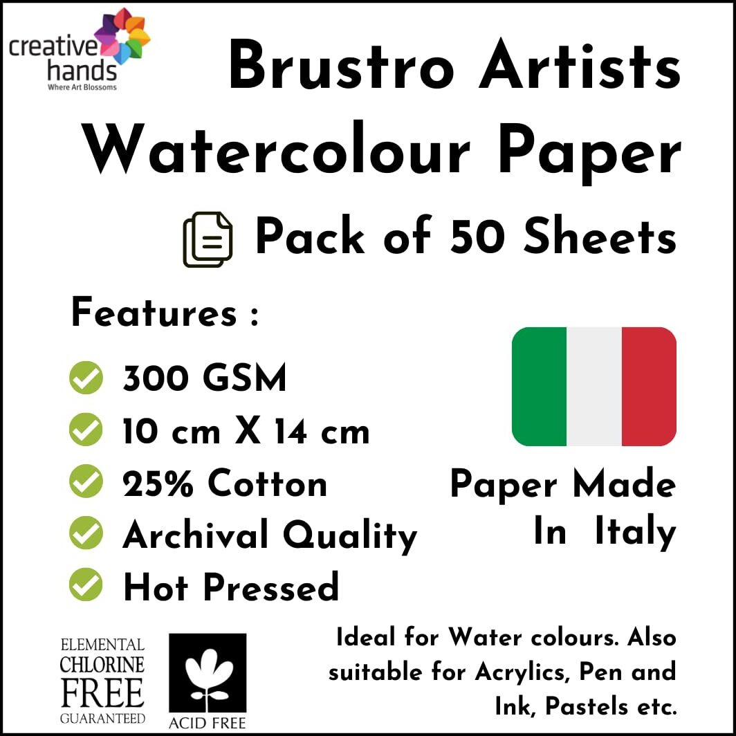 Brustro Artists Watercolour Paper 25% Hot Pressed 300 Gsm -50 Sheets. Size (Small) 10 Cm X 14 Cm