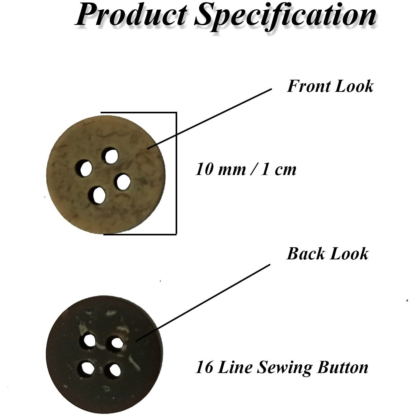 Aakriti Coconut Shells Buttons 4 Holes 16 Line Round Vintage Wood Sewing Button Craft 10Mm / 1Cm (Pack Of 500Pcs)