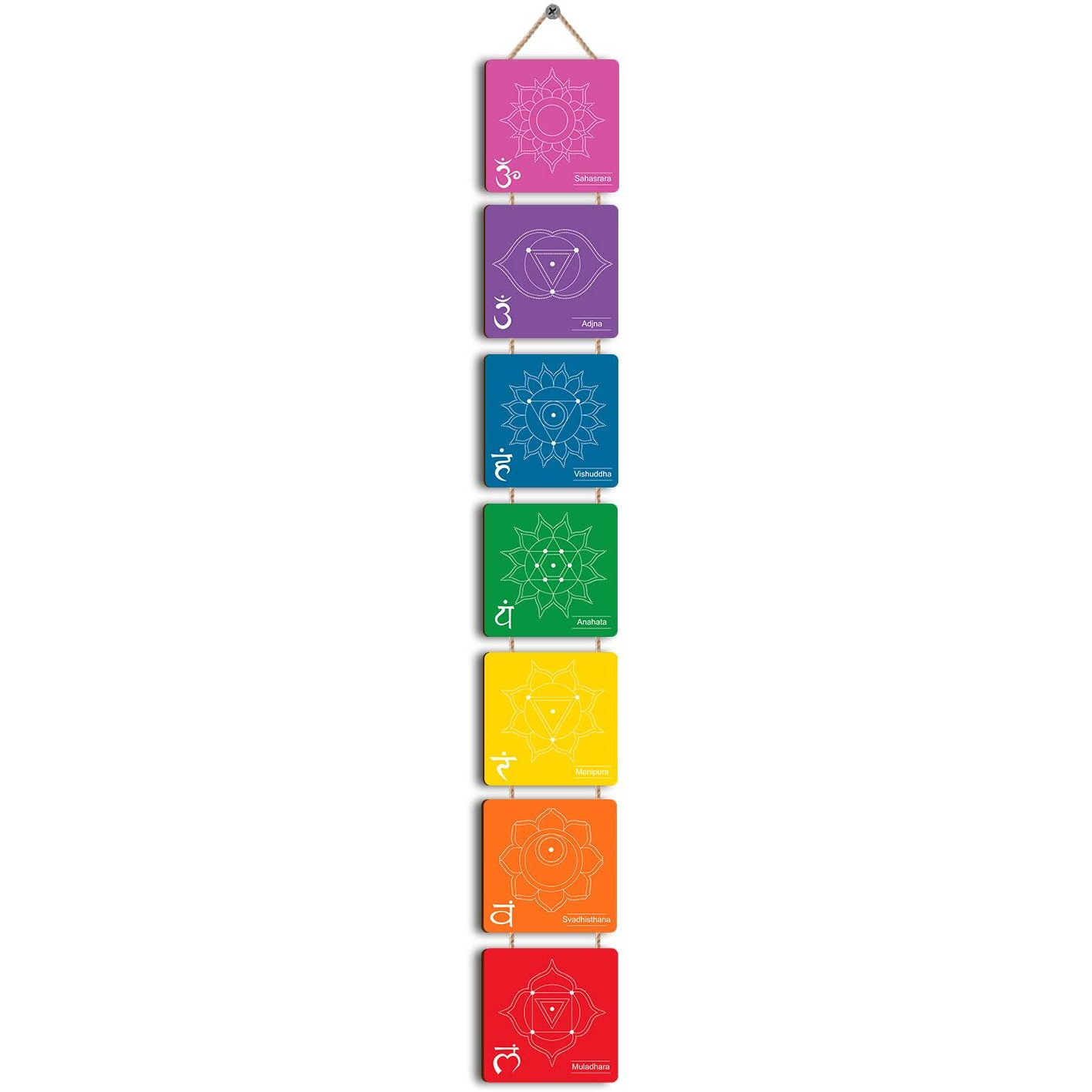 Paper Plane Design 7 Chakra Wooden Wall Hanging Healing Balance Hanging For Home Decor - Large