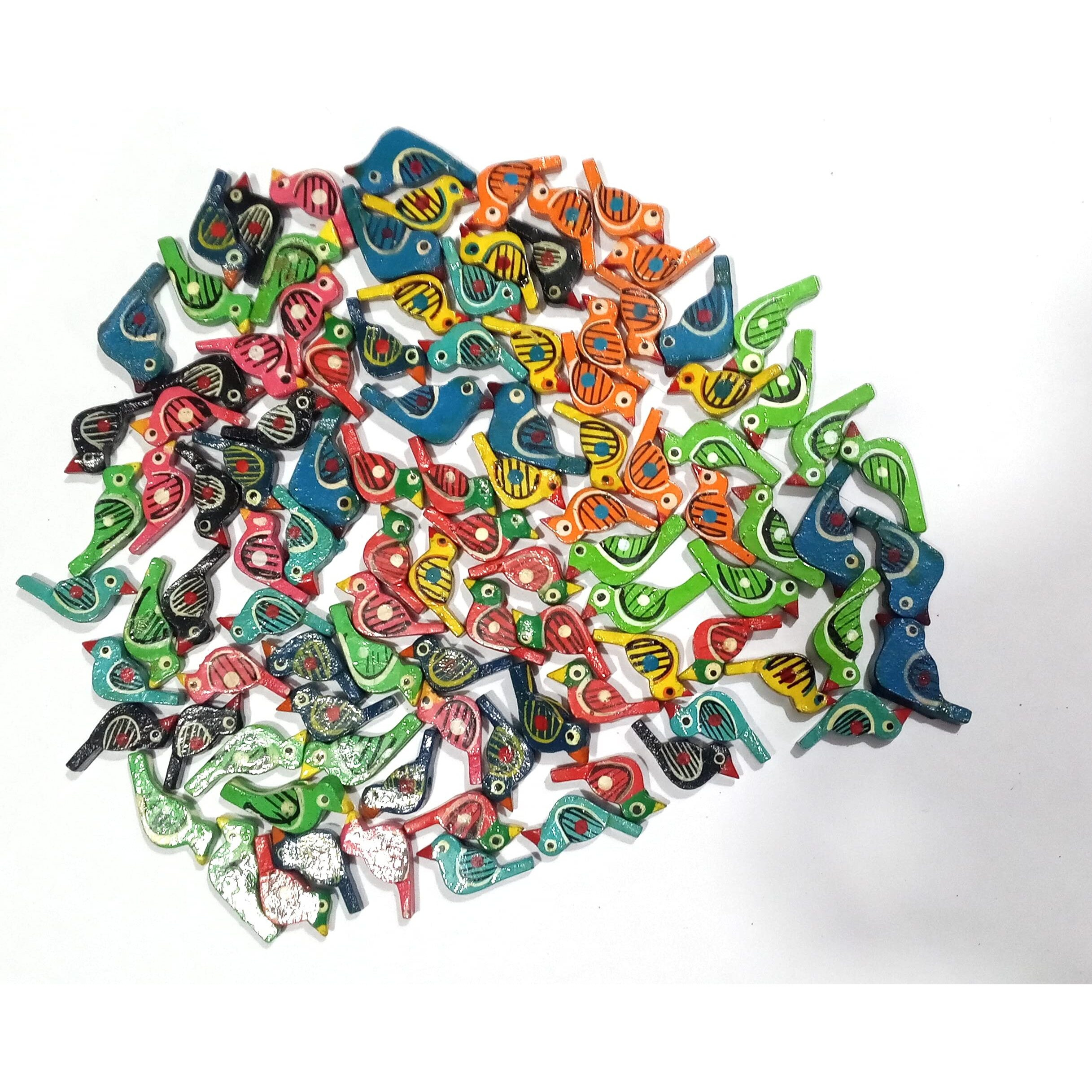 Omx Wooden Birds Beads Multicolored 1X 0.55 Inch For Jewellery Making, Beading, Art And Crafts And Craft Work, Pack Of 80 Pcs. (Multi Colur)