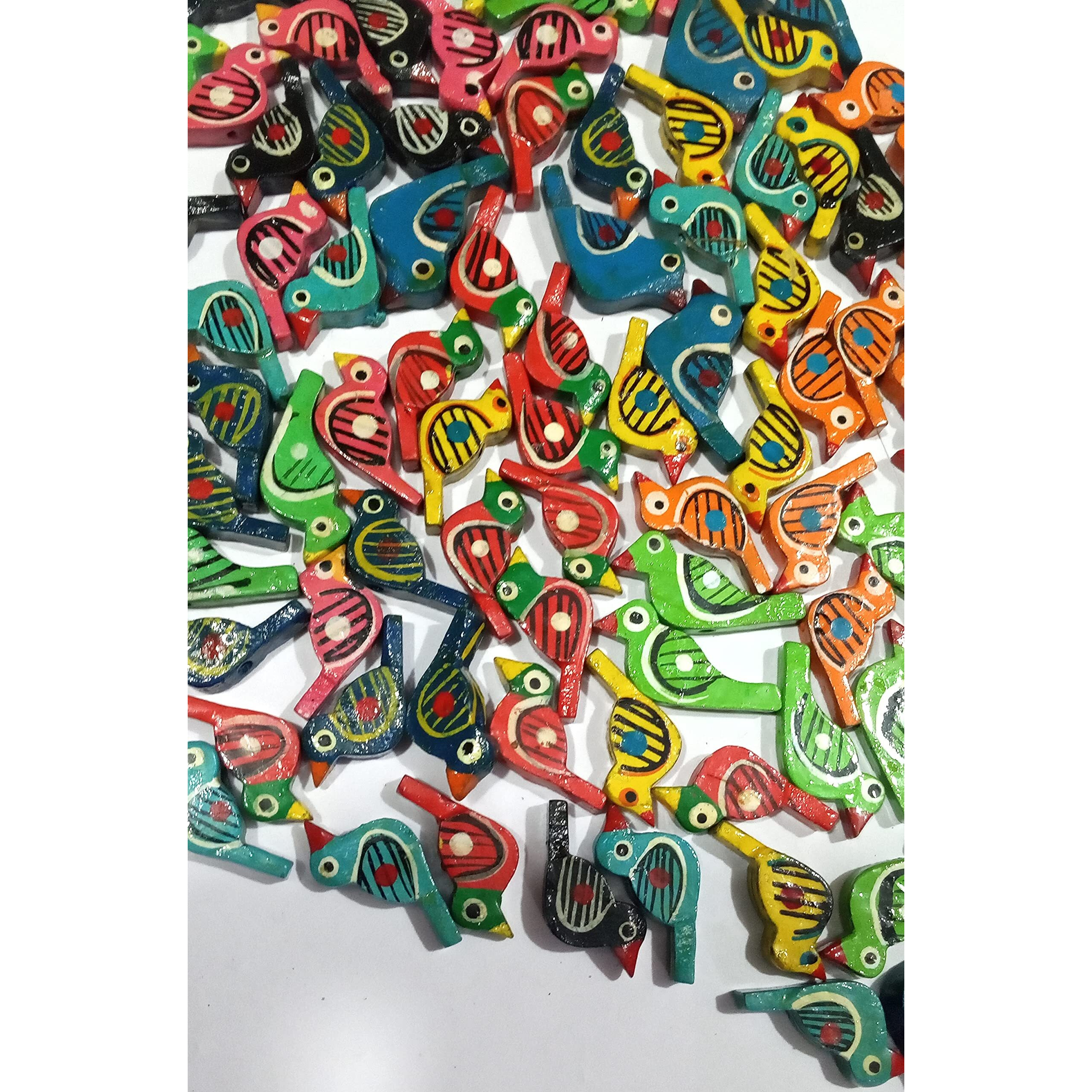 Omx Wooden Birds Beads Multicolored 1X 0.55 Inch For Jewellery Making, Beading, Art And Crafts And Craft Work, Pack Of 80 Pcs. (Multi Colur)