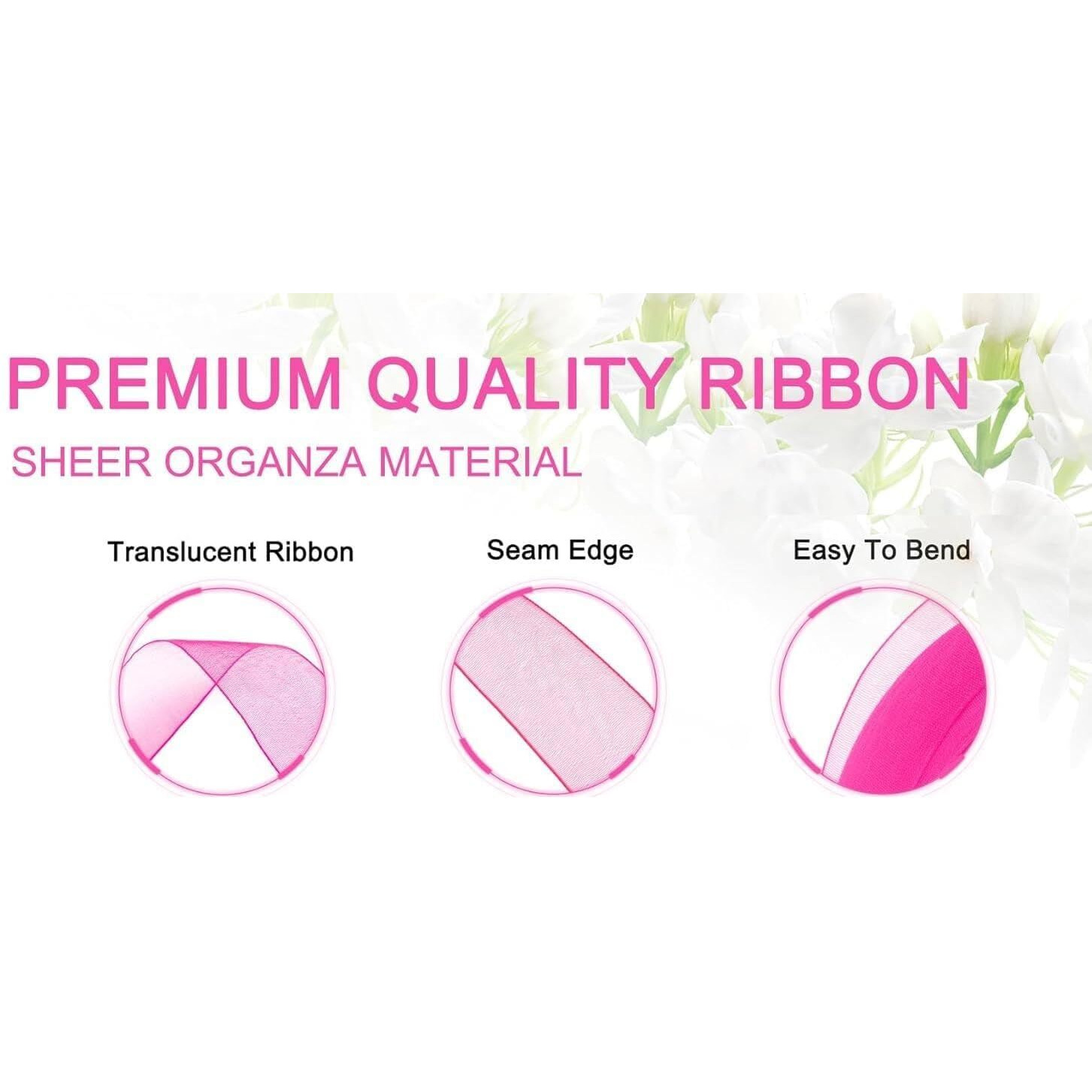 Imprint Sheer Organza Chiffon Ribbon, 1 Inch, 35 Metres, Roll, Pink