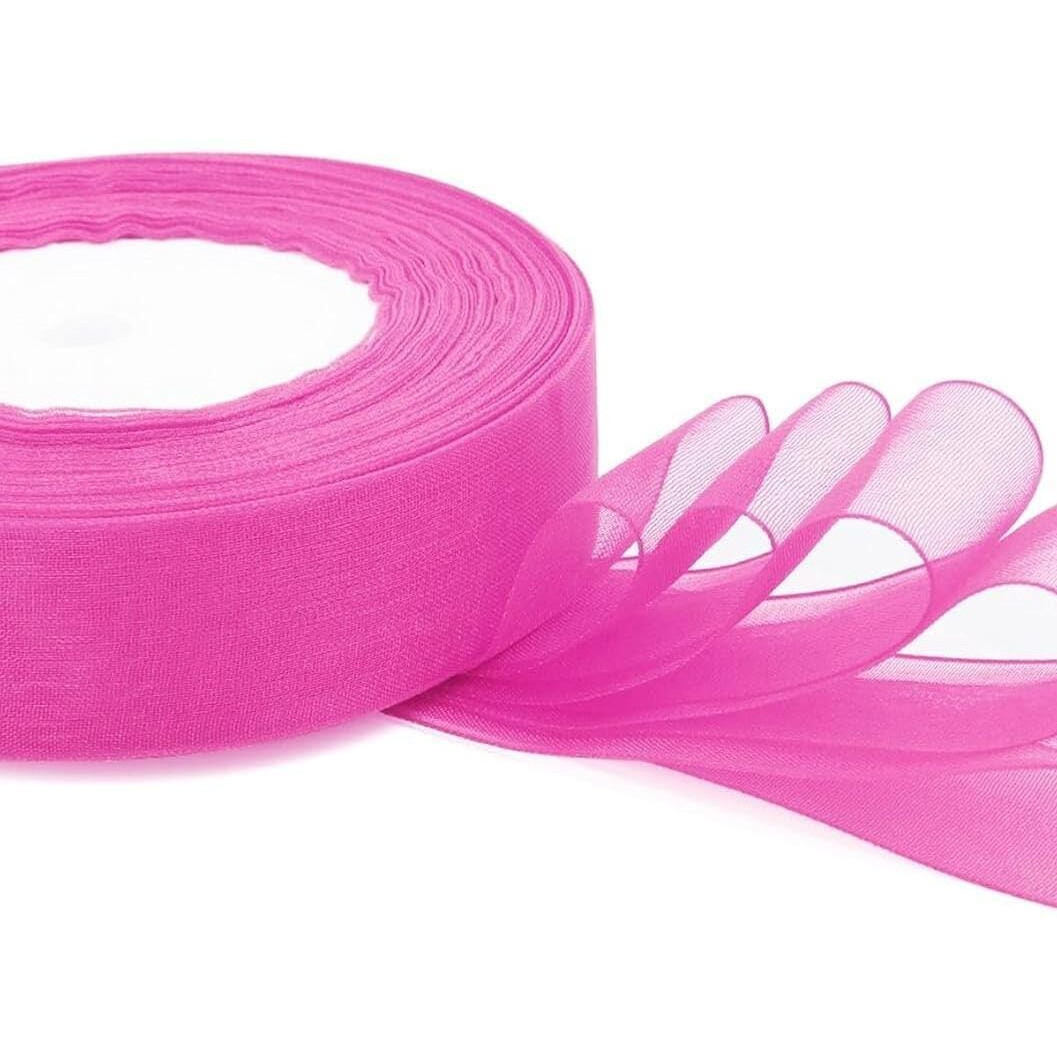 Imprint Sheer Organza Chiffon Ribbon, 1 Inch, 35 Metres, Roll, Pink