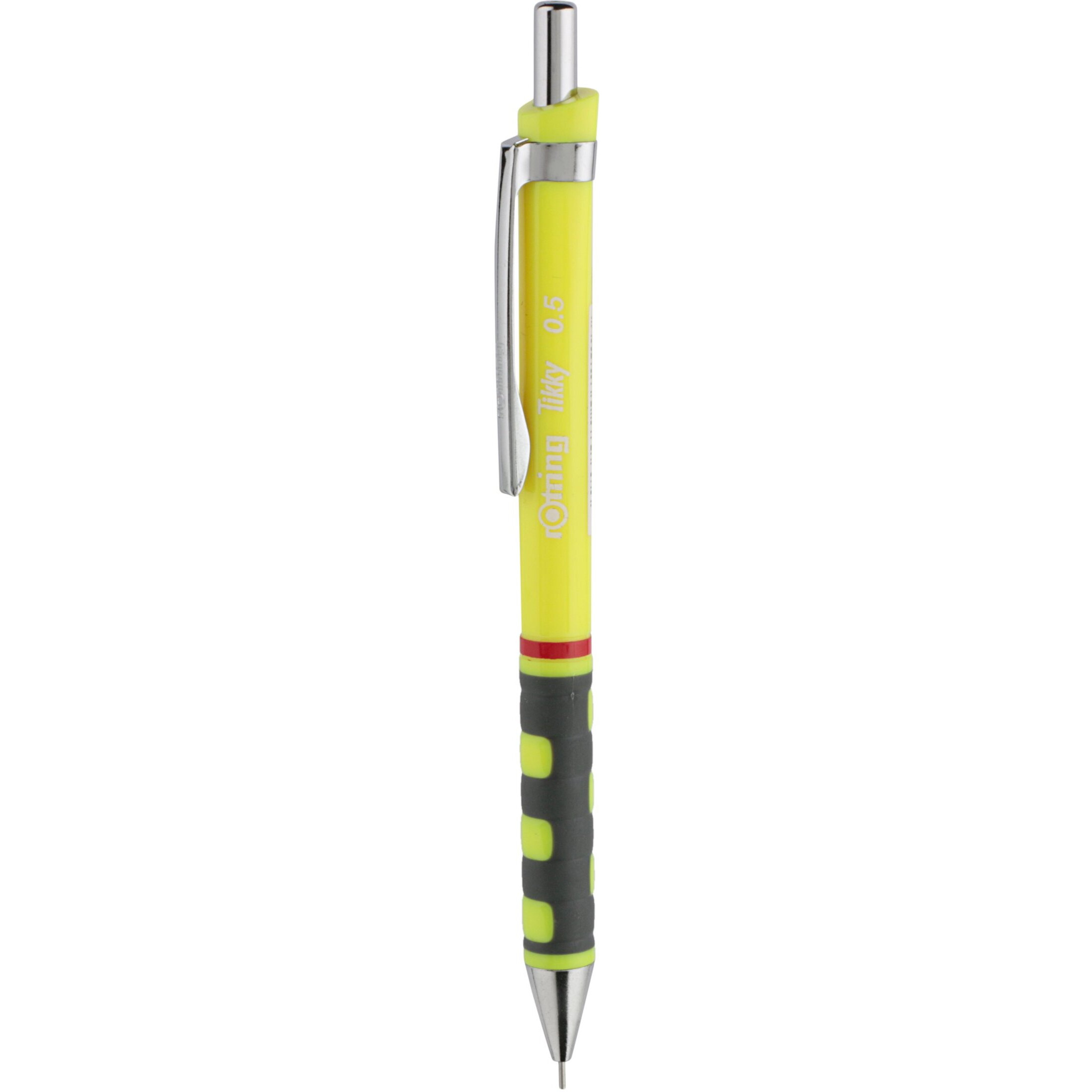 Rotring 0.5Mm Mechanical Lead Pen Pencil + 12 Replacement Leads + Eraser Set Yellow Plastic Body Triangular Barrel Tikky Series Click Mechanism Rubberized Grip Promo Pencil Set