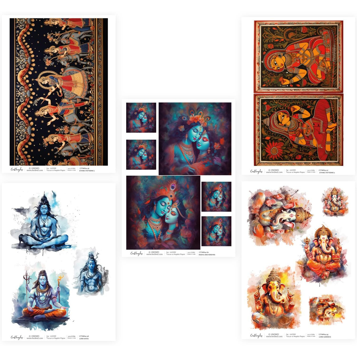 Craftangles Decoupage Napkin / Tissue / Collage Paper - Combo 12 (Pack Of 5)