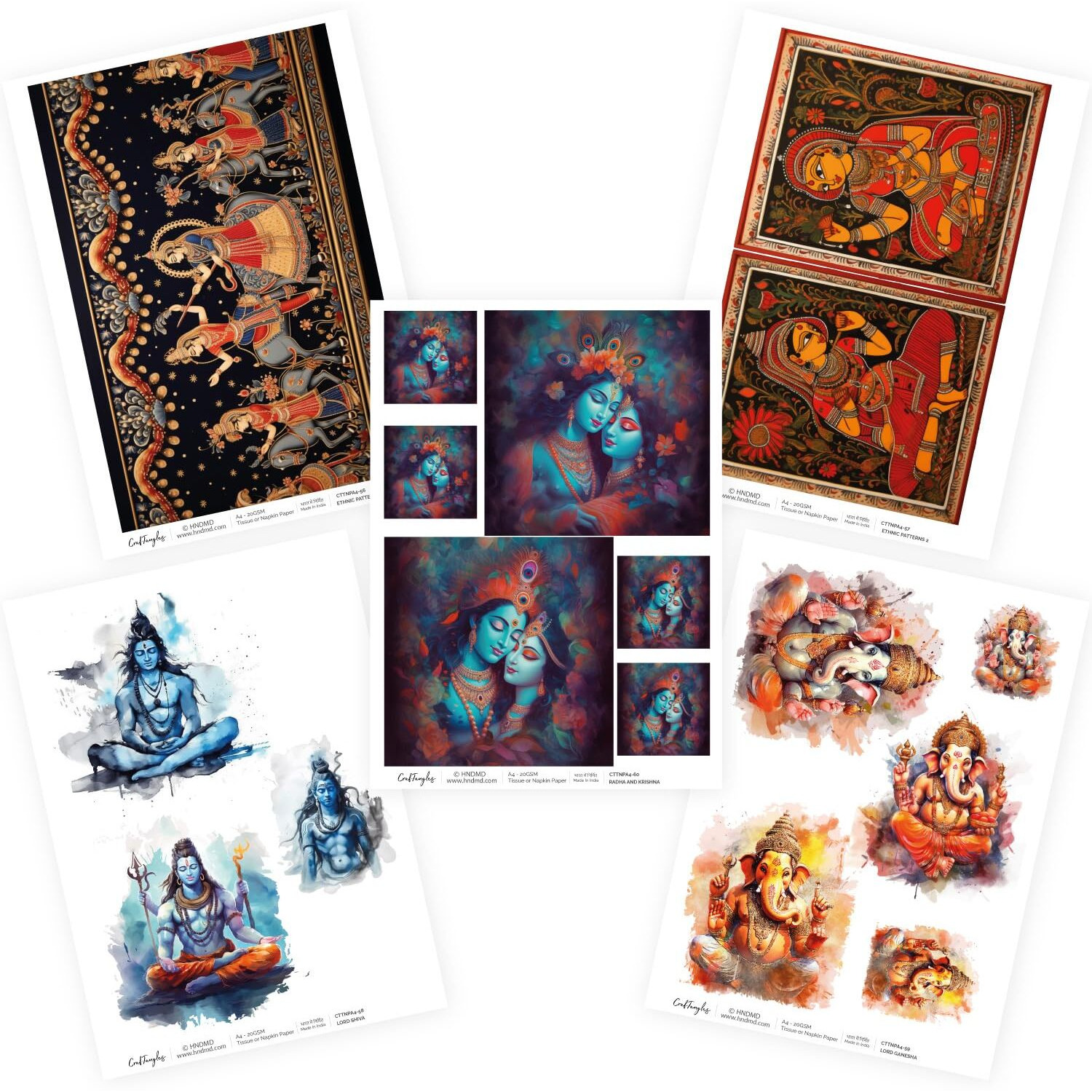 Craftangles Decoupage Napkin / Tissue / Collage Paper - Combo 12 (Pack Of 5)