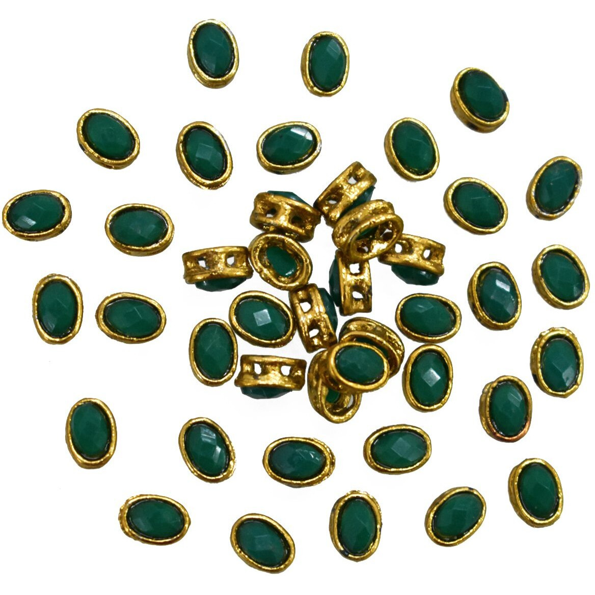 Embroiderymaterial Sew On Beads/Rhinestones/Kundan Stones Mirrors For Craft Work, Embroidery Work, Jewellery Work, Aari Work, Maggam Work Etc (Oval Shape, Dark Green Color, 6Mm, 100 Pieces)