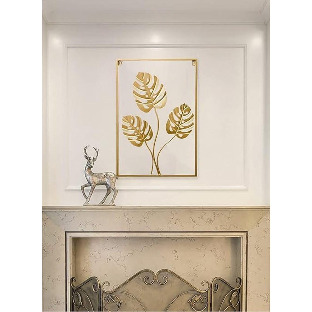 Homartel Gold Metal Wall Decor, 24" X 16" Golden Leaf Wall Hanging Decor With Frame, Gold Metal Wall Art For Living Room