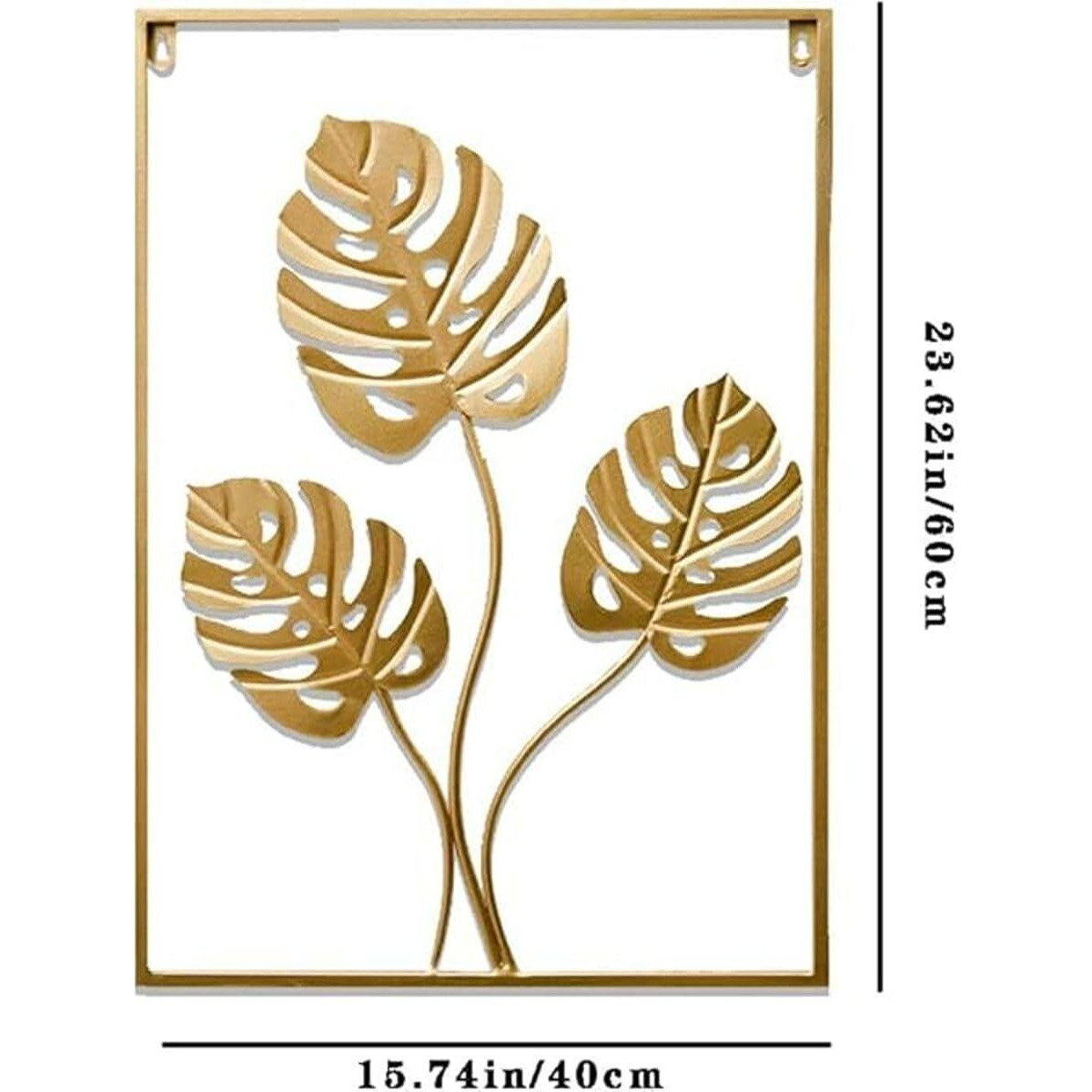 Homartel Gold Metal Wall Decor, 24" X 16" Golden Leaf Wall Hanging Decor With Frame, Gold Metal Wall Art For Living Room