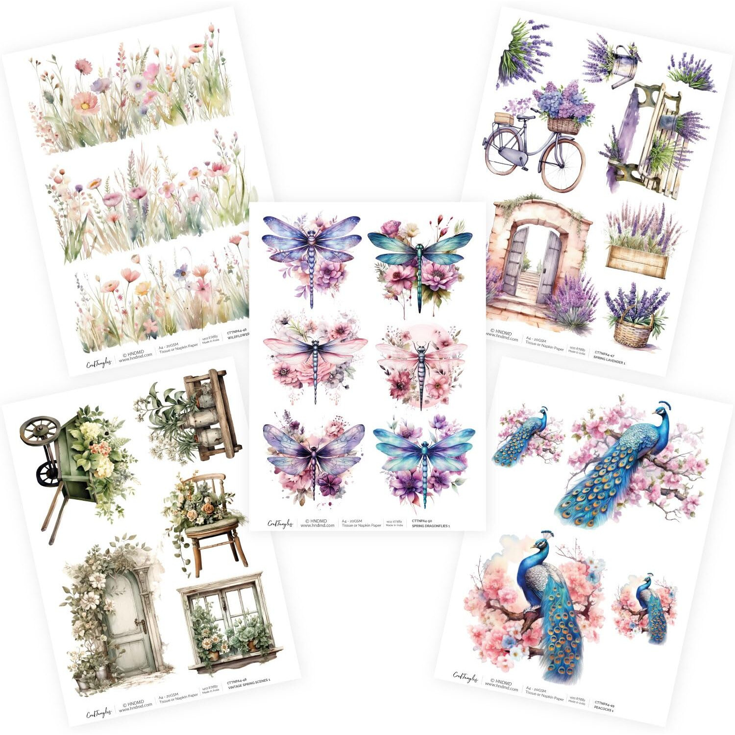 Craftangles Decoupage Napkin / Tissue / Collage Paper - Combo 10 (Pack Of 5)