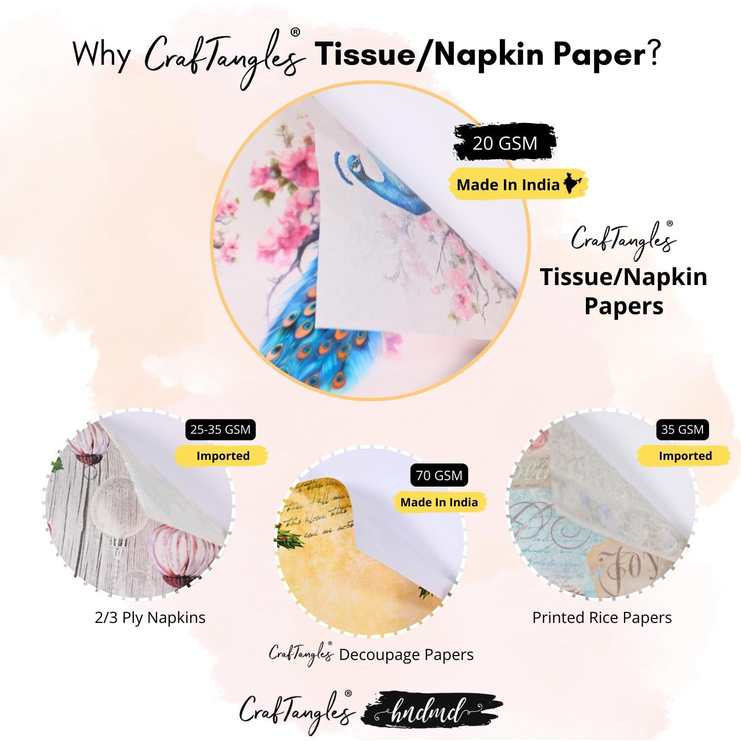 Craftangles Decoupage Napkin / Tissue / Collage Paper - Combo 10 (Pack Of 5)