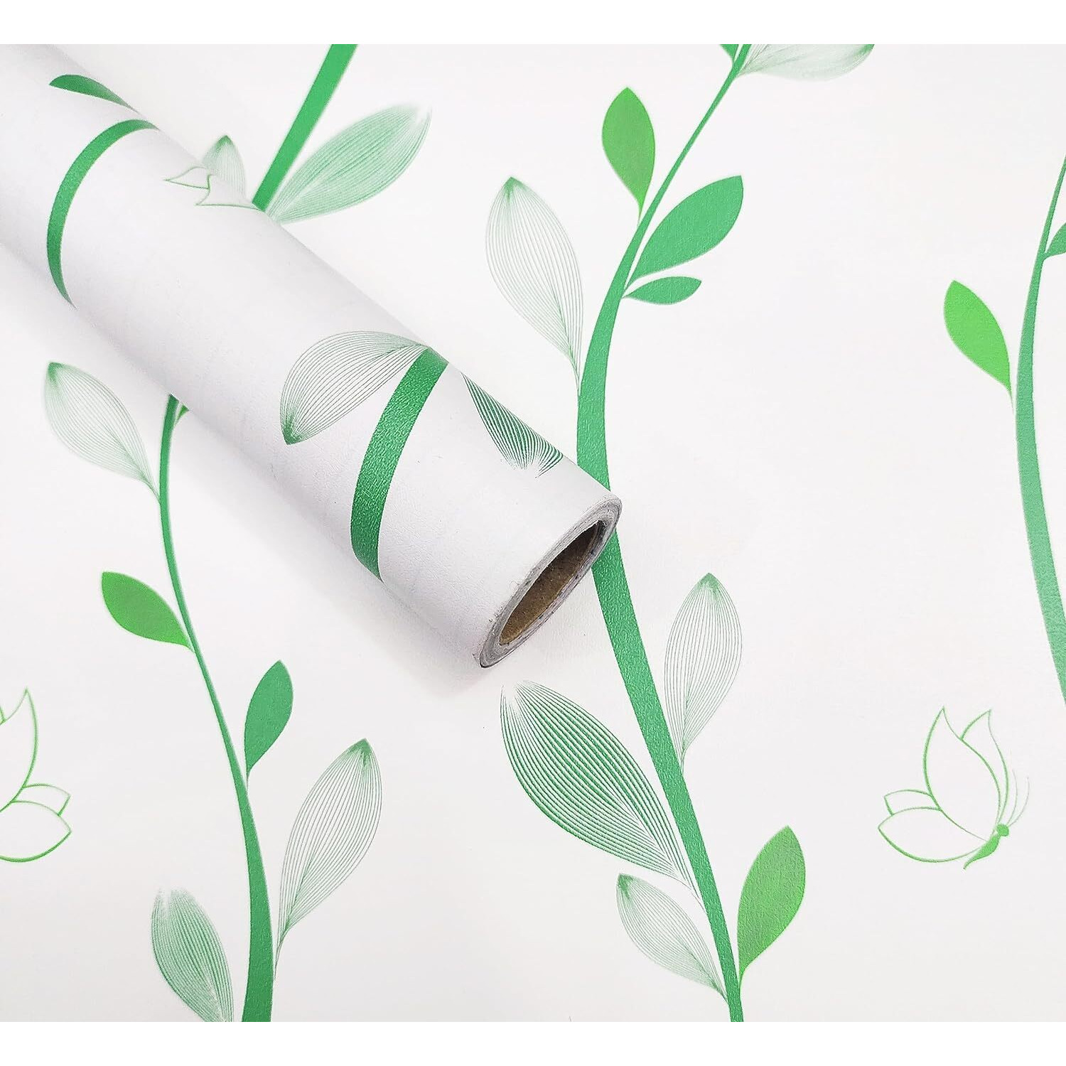 Redchimes Self-Adhesive Wallpaper Waterproof Old Furniture Vinyl Stickers Wooden Door Wardrobe Desktop Pvc Wall Papers 45 X 304 Cm (Green Leaves)