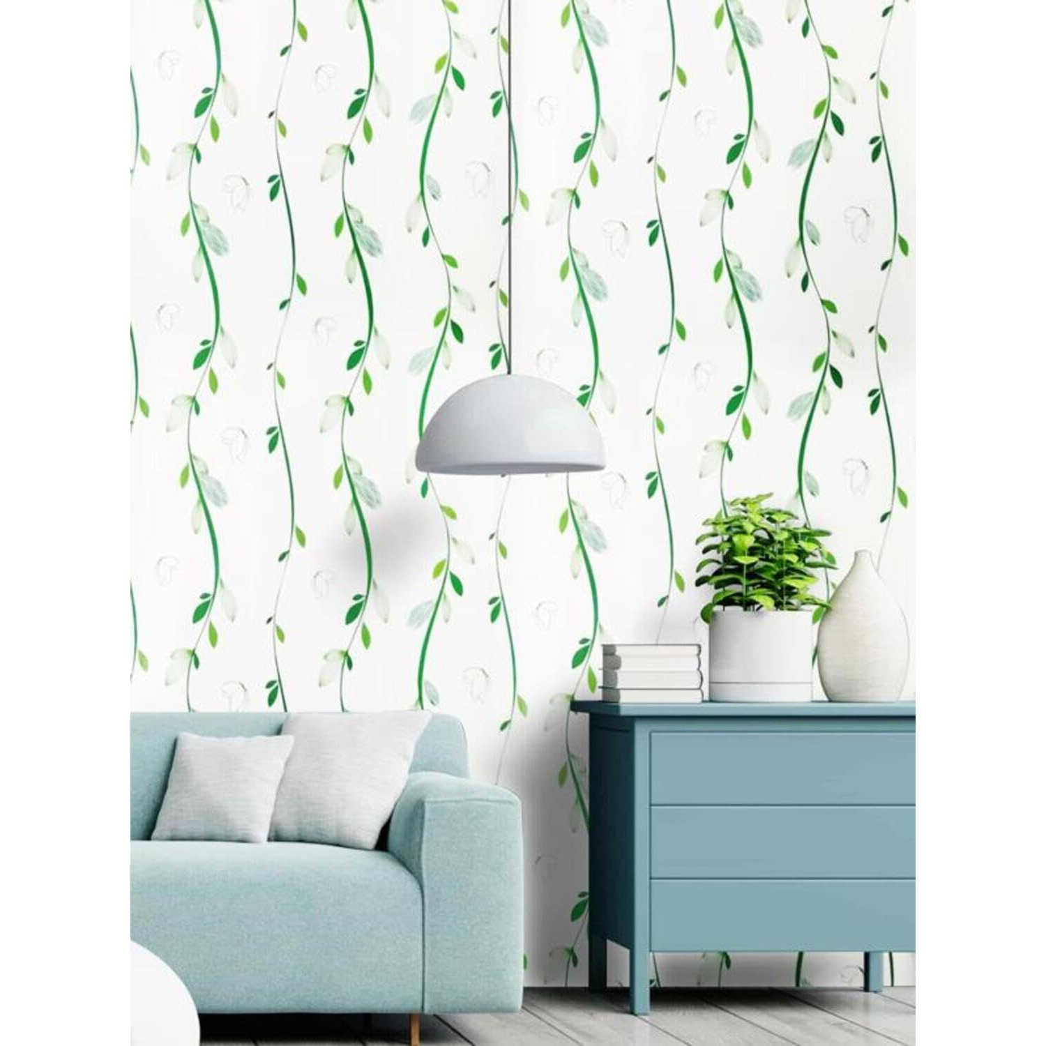 Redchimes Self-Adhesive Wallpaper Waterproof Old Furniture Vinyl Stickers Wooden Door Wardrobe Desktop Pvc Wall Papers 45 X 304 Cm (Green Leaves)