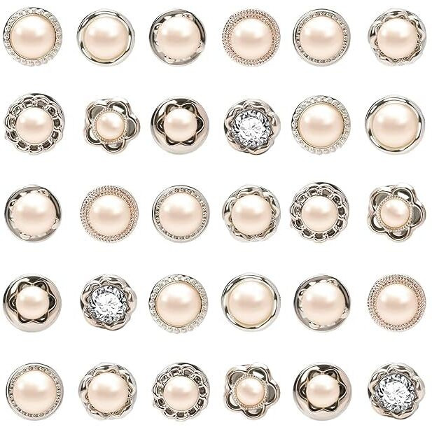 Mgnlr 6 Styles Women Shirt Brooch Buttons Cover Up Button Pearl Safety Brooch Pins Button For Clothing Dress Supplies Clothing Bags Accessories Supplies Diy Crafts (30 Pcs)