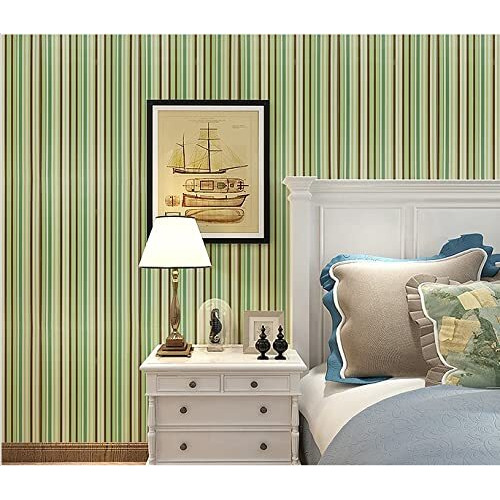 Elton Diy Wall Paper/Wall Sticker Economical Self Adhesive Modern Stylish Highlighter Living Room Bed Room Decoration Interior Exterior Easily Removable Furniture Make Over Shelf Liner Stair Raiser Cabinet Almirah Geometric Green Lines(45X500Cm)