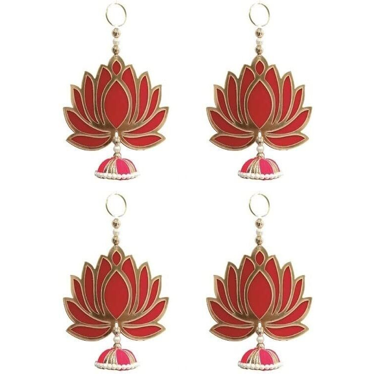 Abhsant Lotus Hangings For Decoration Floral Wall Hangings For Temple Decor Showpiece For Home Decor (4, Lotus Jumkha - Red)