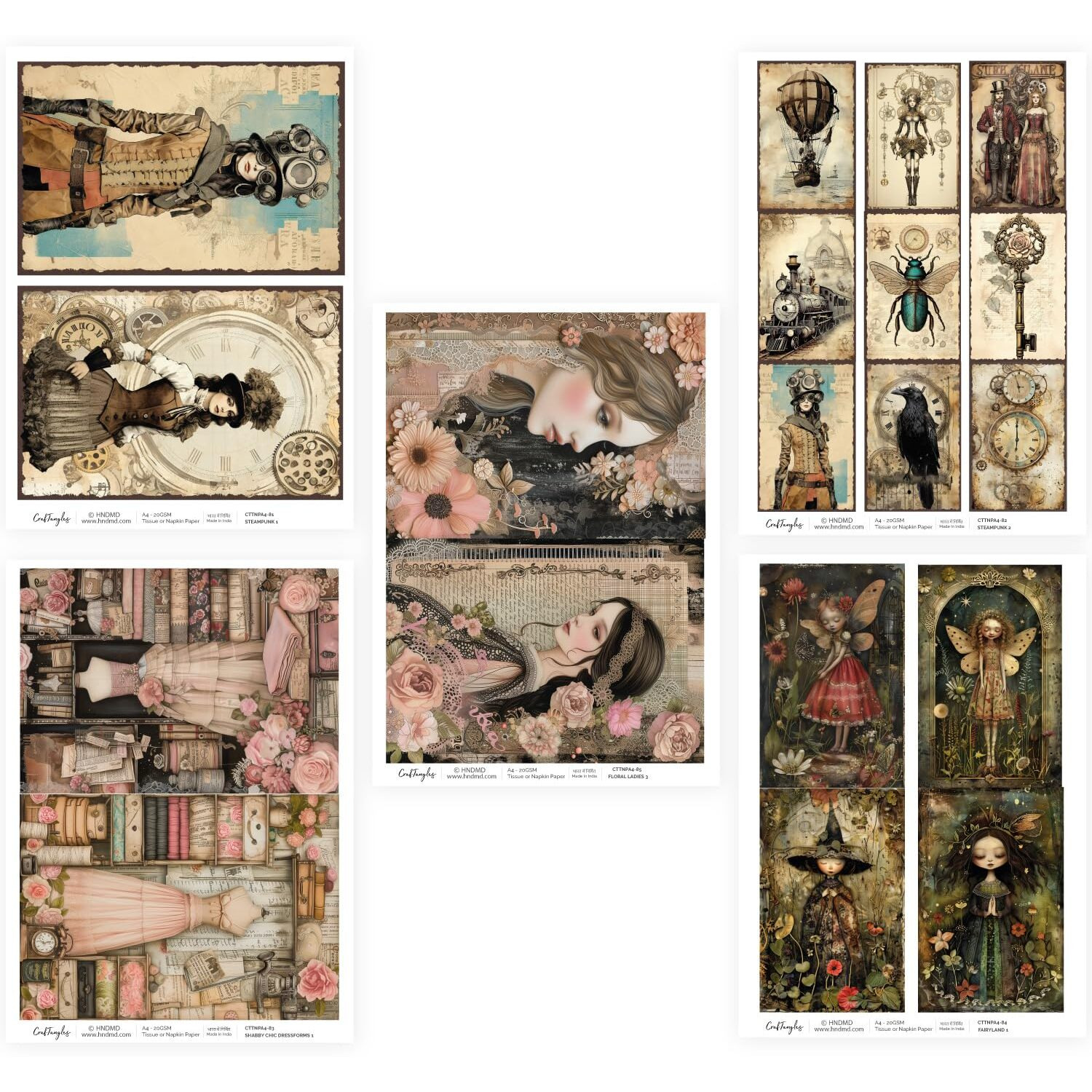 Craftangles Decoupage Napkin / Tissue / Collage Paper - Combo 17 (Pack Of 5)