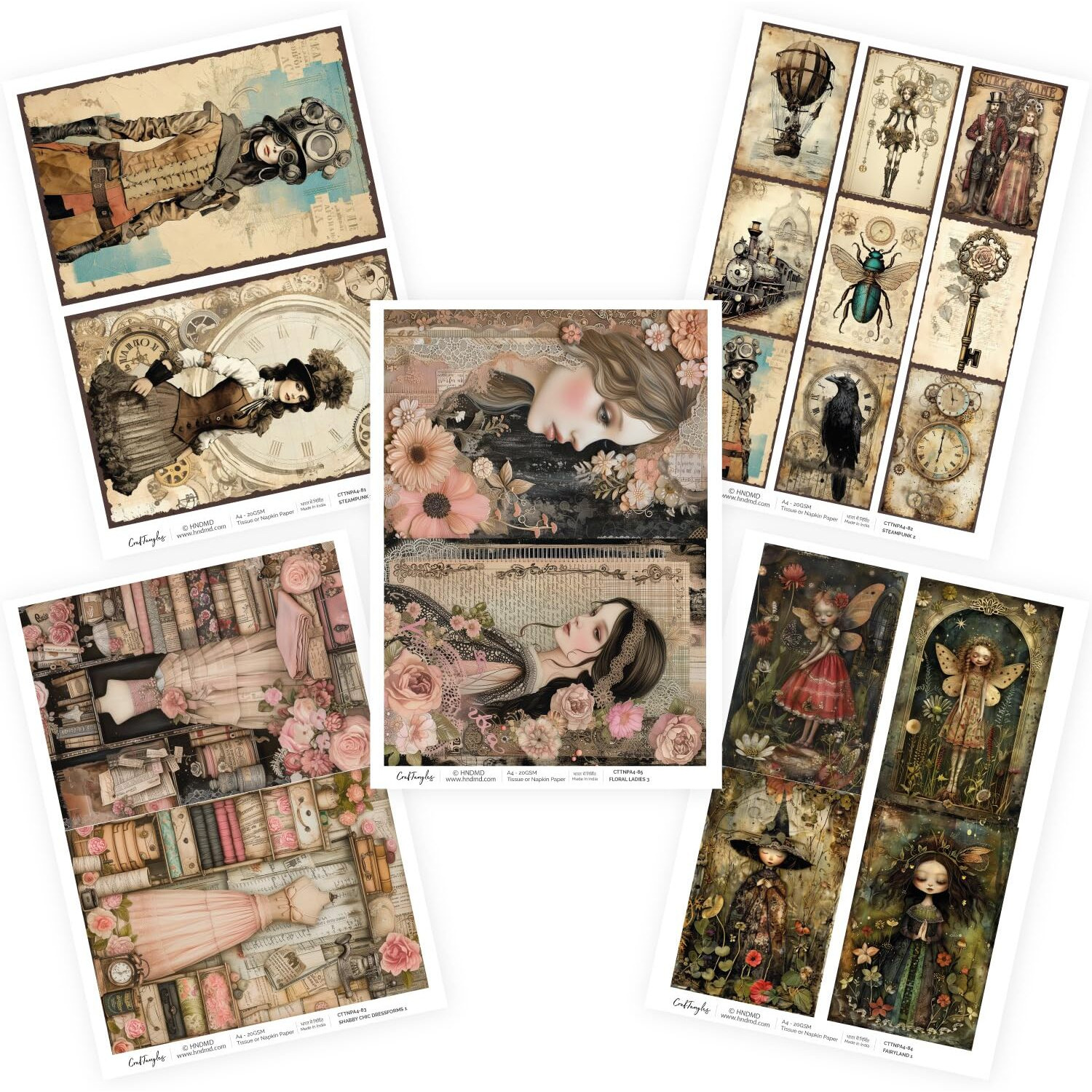 Craftangles Decoupage Napkin / Tissue / Collage Paper - Combo 17 (Pack Of 5)