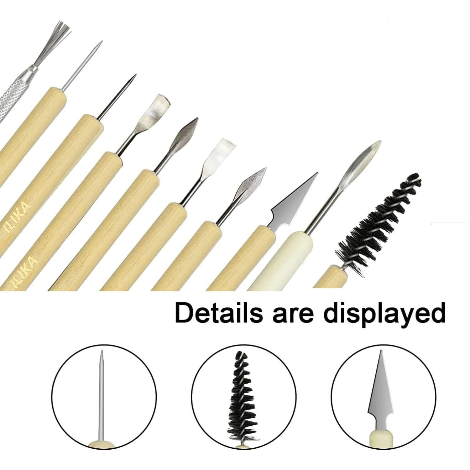 Ilika 11-Piece Clay Carving Pottery Tool Set | Wooden Handle & Stainless Steel Tips | Perfect For Sculpting & Detailing