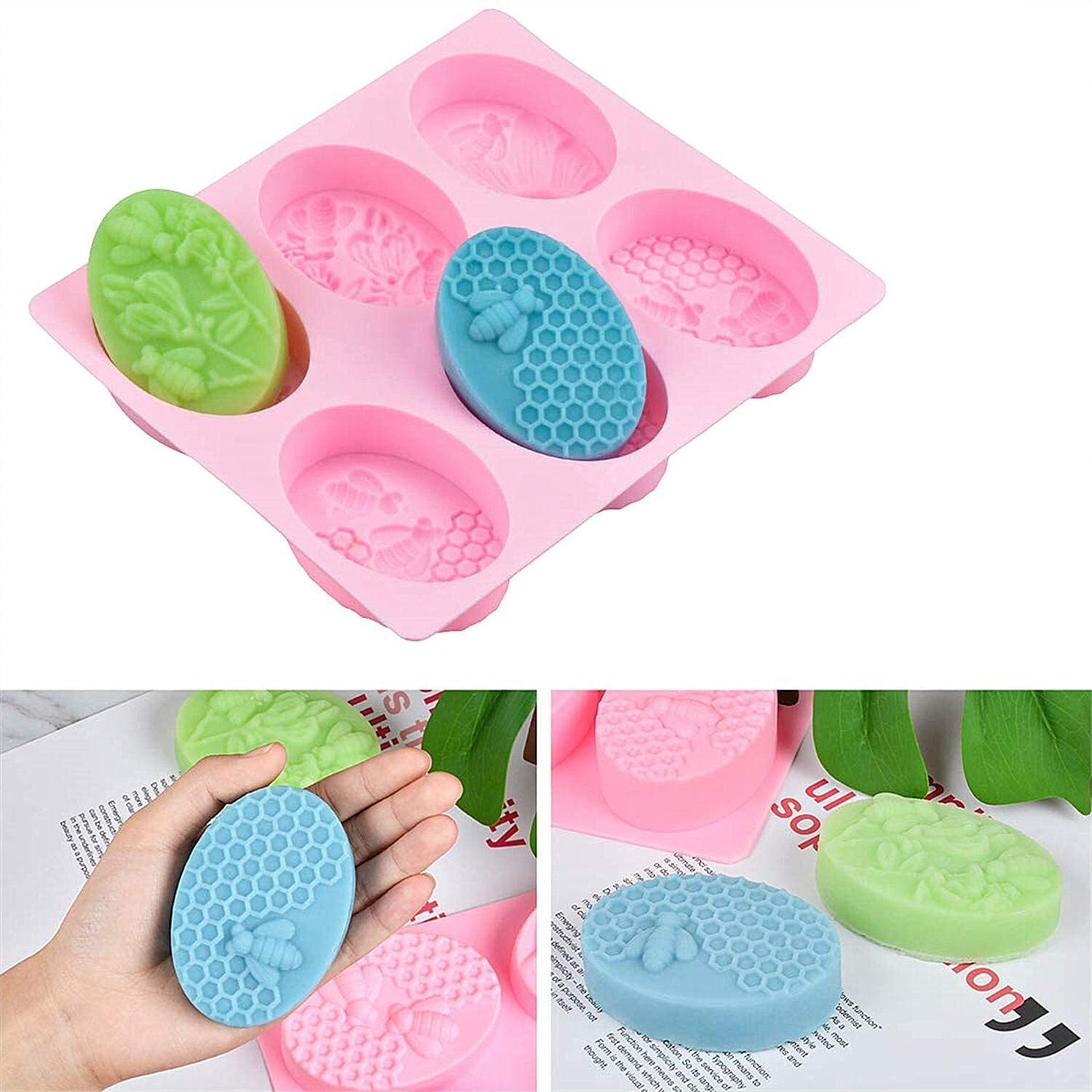 Topinon 3D Bee Silicone Molds, Honeycomb Mold For Soaps, Beehive Cake Baking Mold, Candle Mold Resin Mold For Homemade Craft (Multicolor)