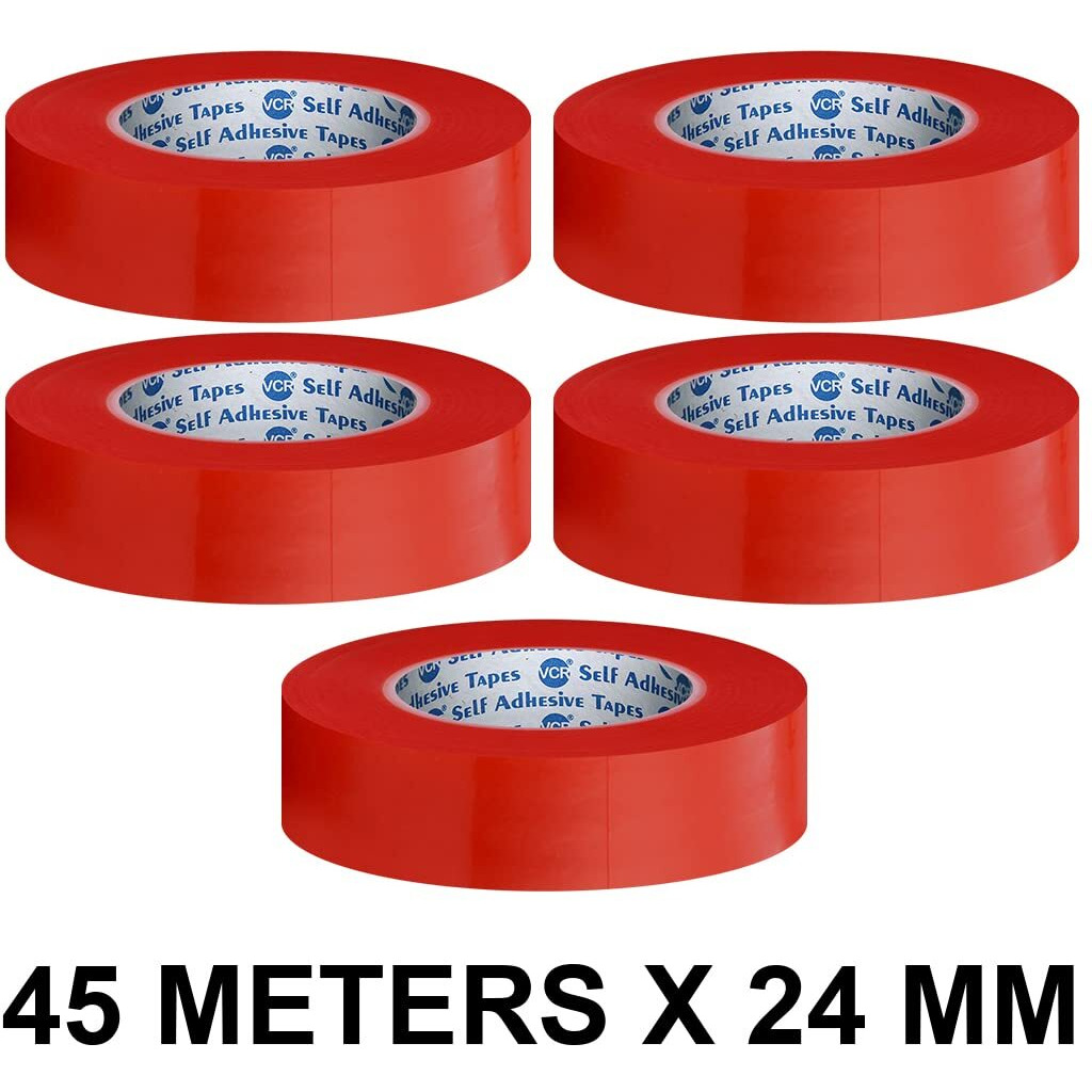 Vcr Red Strong Acrylic Transparent Adhesive - Double Sided Heat Resistant - (Polyester Tape) - 45 Meters In Length - 24Mm Width - 5 Roll Per Pack