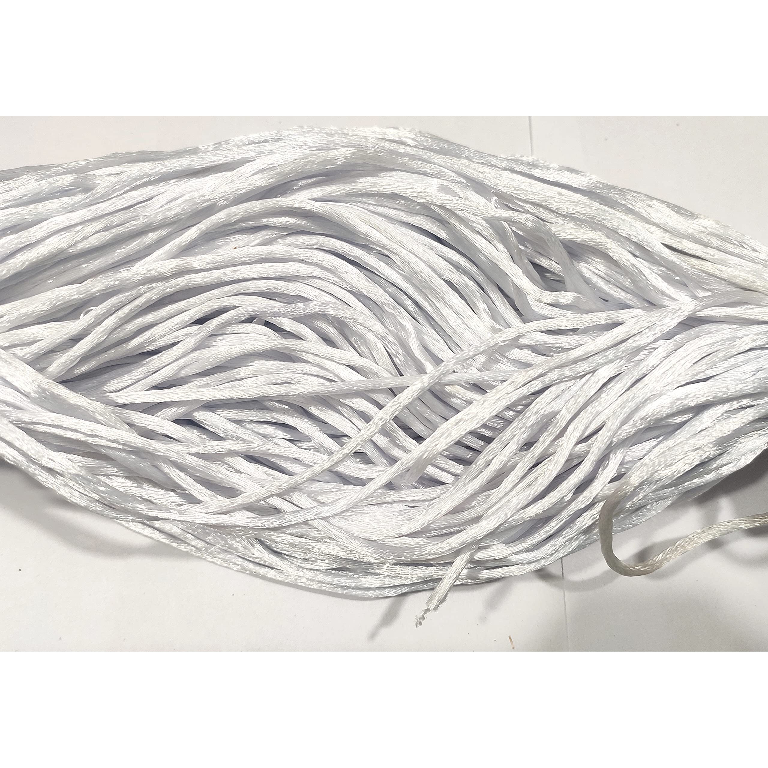 Omx 2.5 Mm, 60 To 75 Mtr, Thick Malai Macrame Cord/Malai Dori/Silk Macrame, Bugtail Satin Cord Shamballa Beading Kumihimo String (White)
