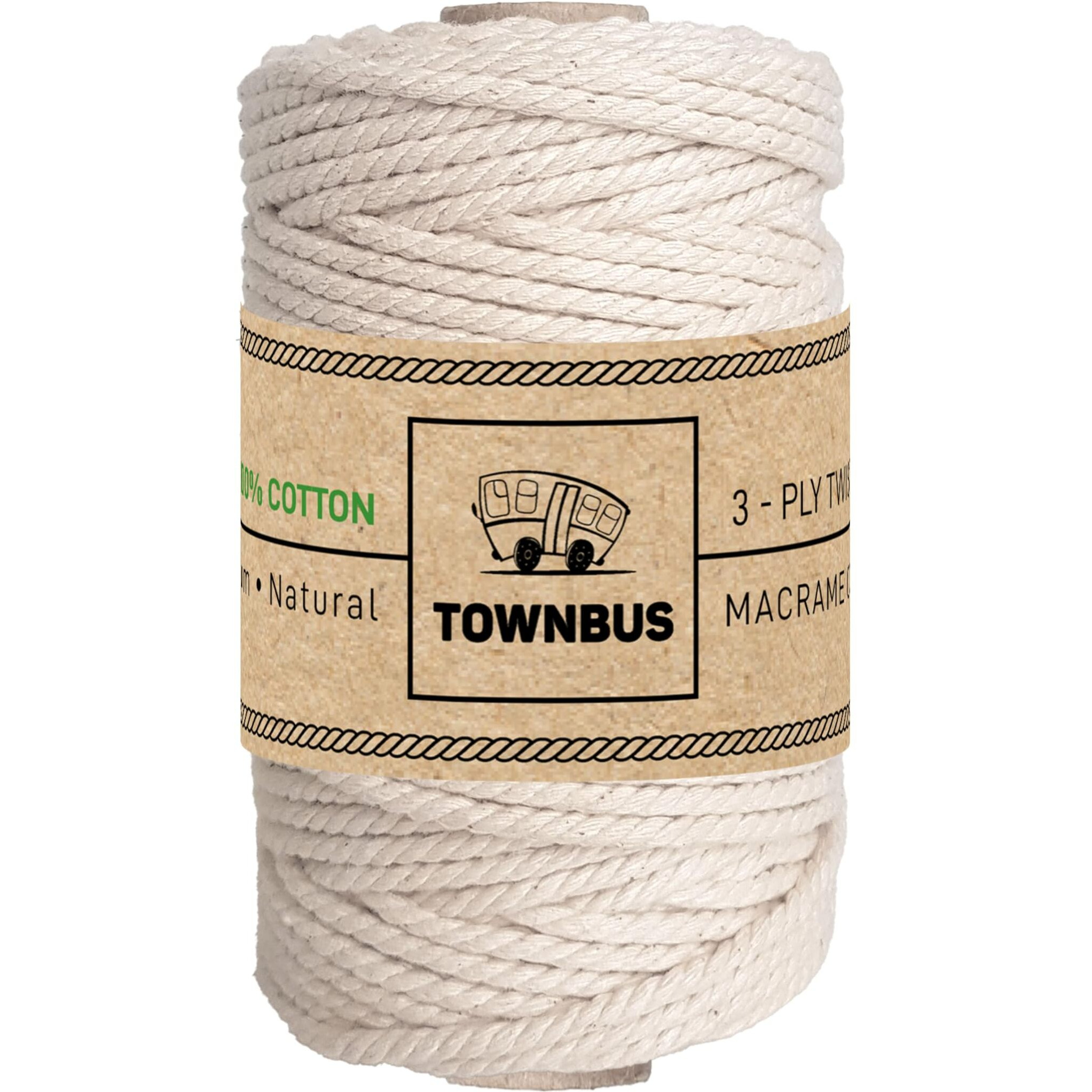 Townbus Macrame Cord 3.5Mm | 50 Meters Natural Soft Cotton Rope | Thread For All Diy