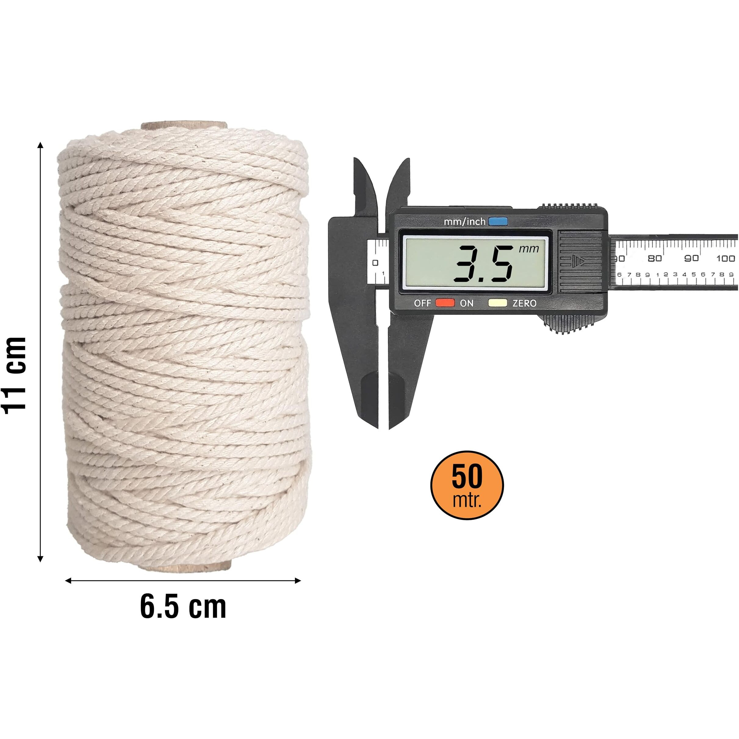 Townbus Macrame Cord 3.5Mm | 50 Meters Natural Soft Cotton Rope | Thread For All Diy
