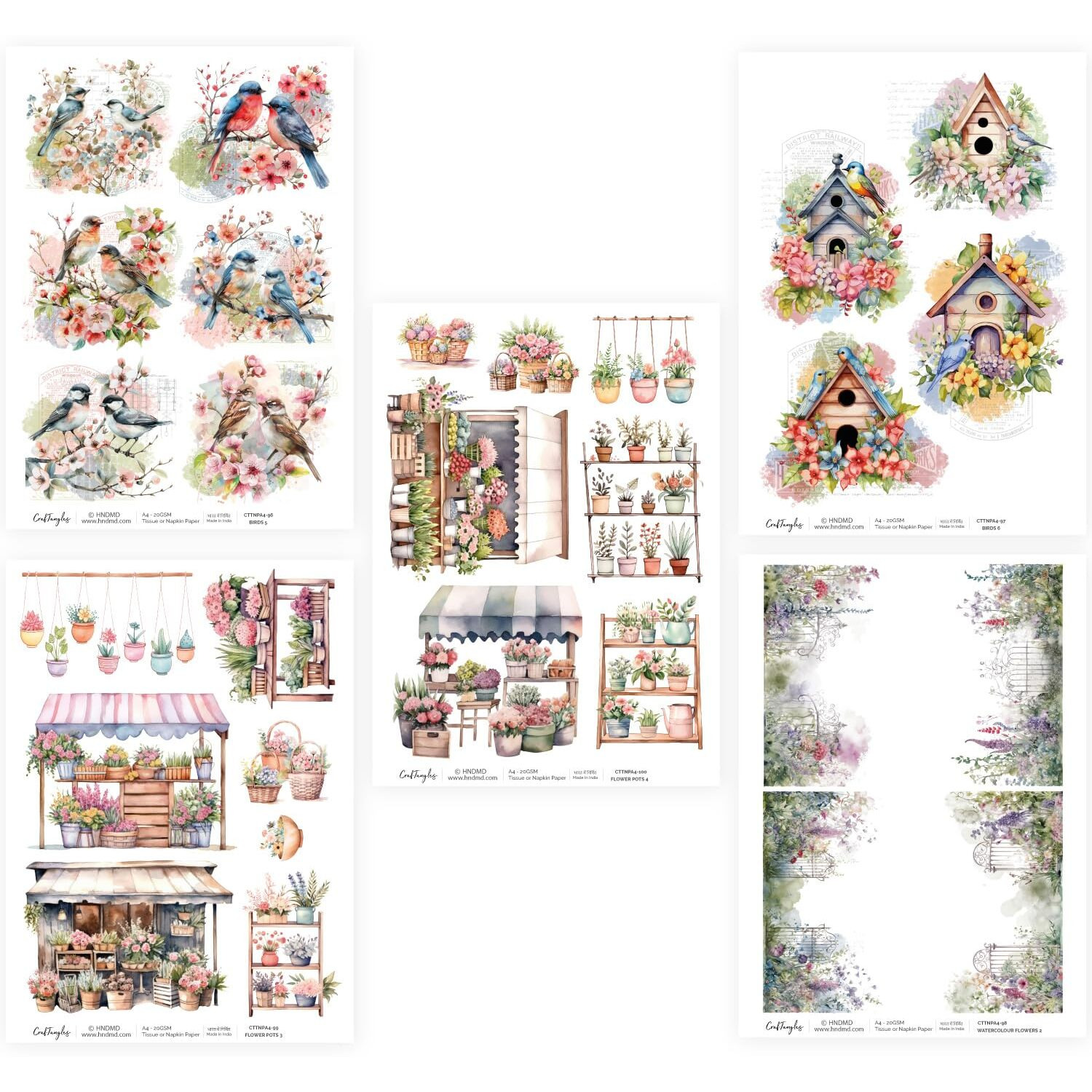 Craftangles Decoupage Napkin / Tissue / Collage Paper - Combo 20 (Pack Of 5)