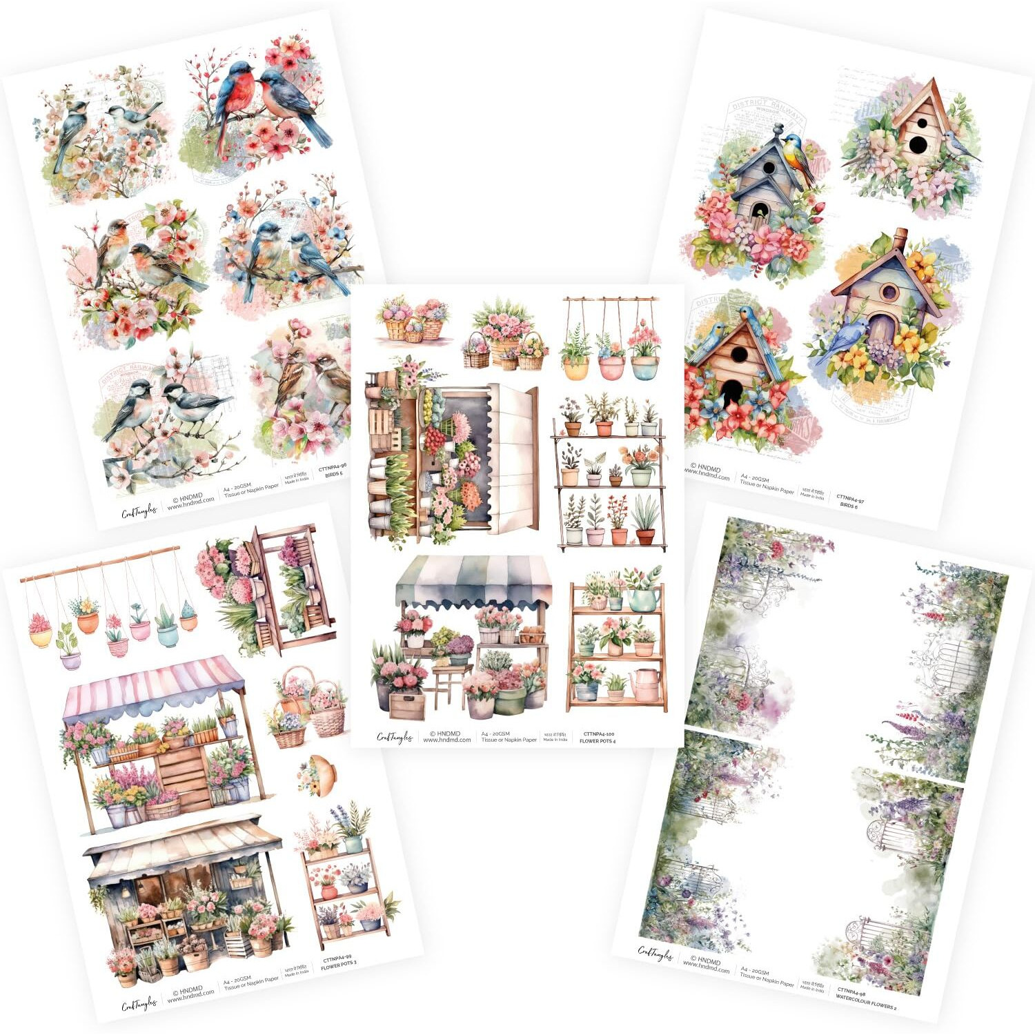 Craftangles Decoupage Napkin / Tissue / Collage Paper - Combo 20 (Pack Of 5)
