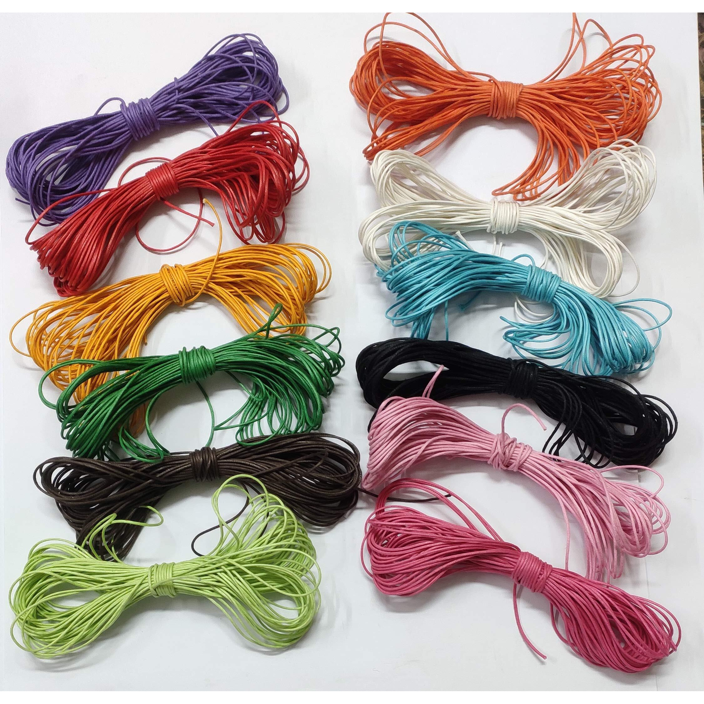 Omx 12 Rolls 1 Mm (Total - 120 Mtr - 10 Mtr Each Colour) Waxed Cotton Cord, Waxed Thread Braided Strings For Craft Making, Diy, Beading, 12 Colors, 10 Meters Each (Set No. 12B)
