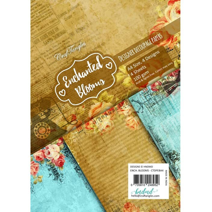 Craftangles Decoupage Paper Pack - Enchanted Blooms (A4) - 4 Sheets