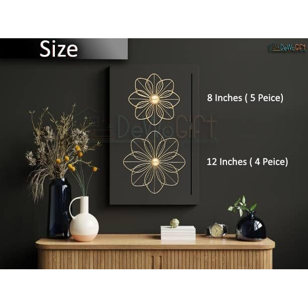 Dewogift Metal Wall Decor/Floral Wall Art/Wall Sculpture/Hanging For Living Room, Office, Bedroom, Hotel Set Of 9 (Gold)