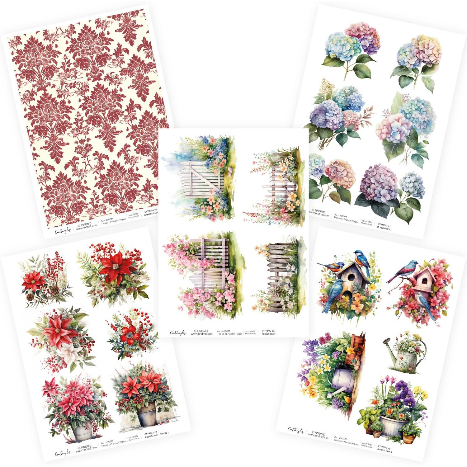 Craftangles Decoupage Napkin / Tissue / Collage Paper - Combo 16 (Pack Of 5)
