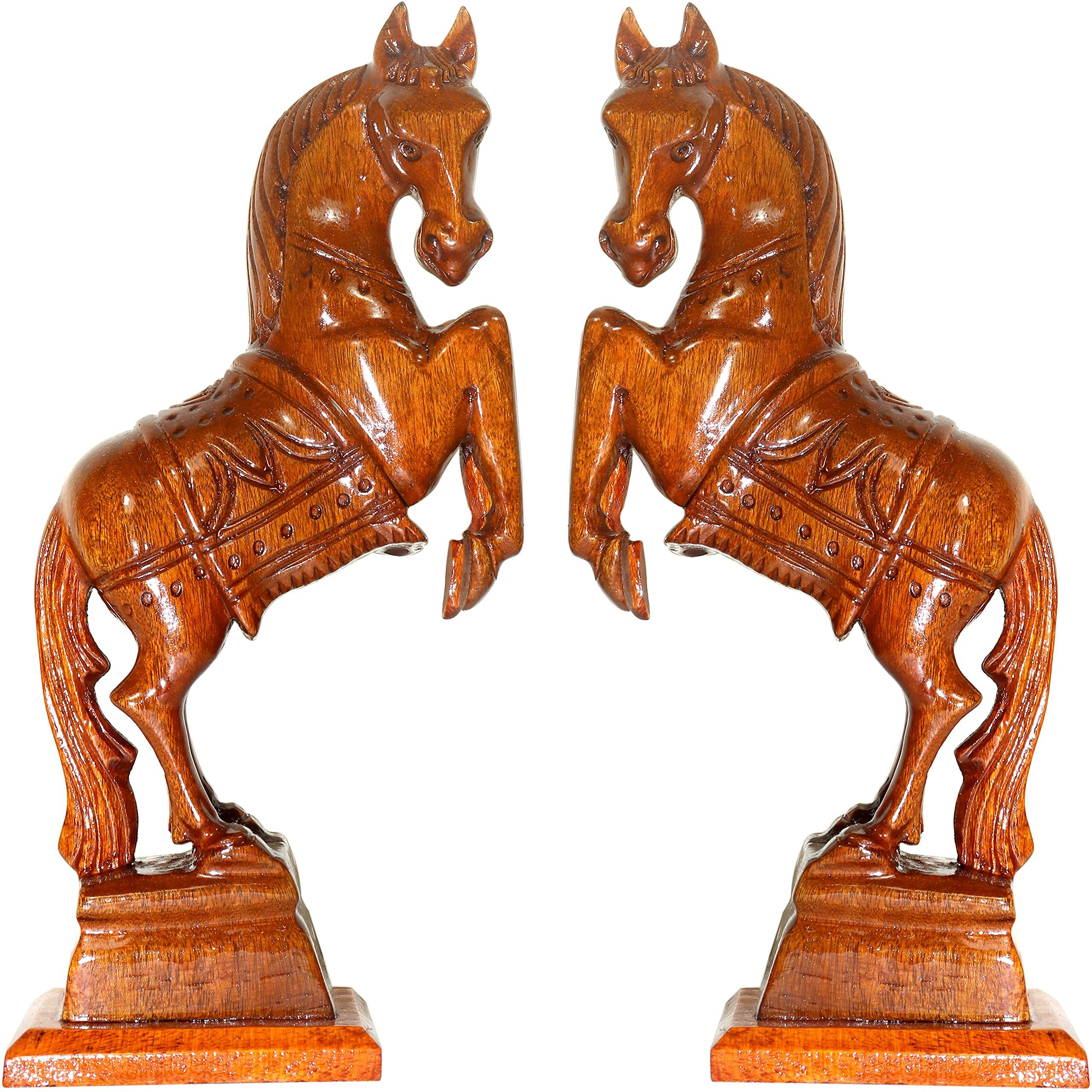 Bankura Traditional Art Center Horse Wooden Handicraft Table Decors Showpieces For Wall Decoration And Wall Mounted Home Decor 23Cm Brown,Pack Of 2